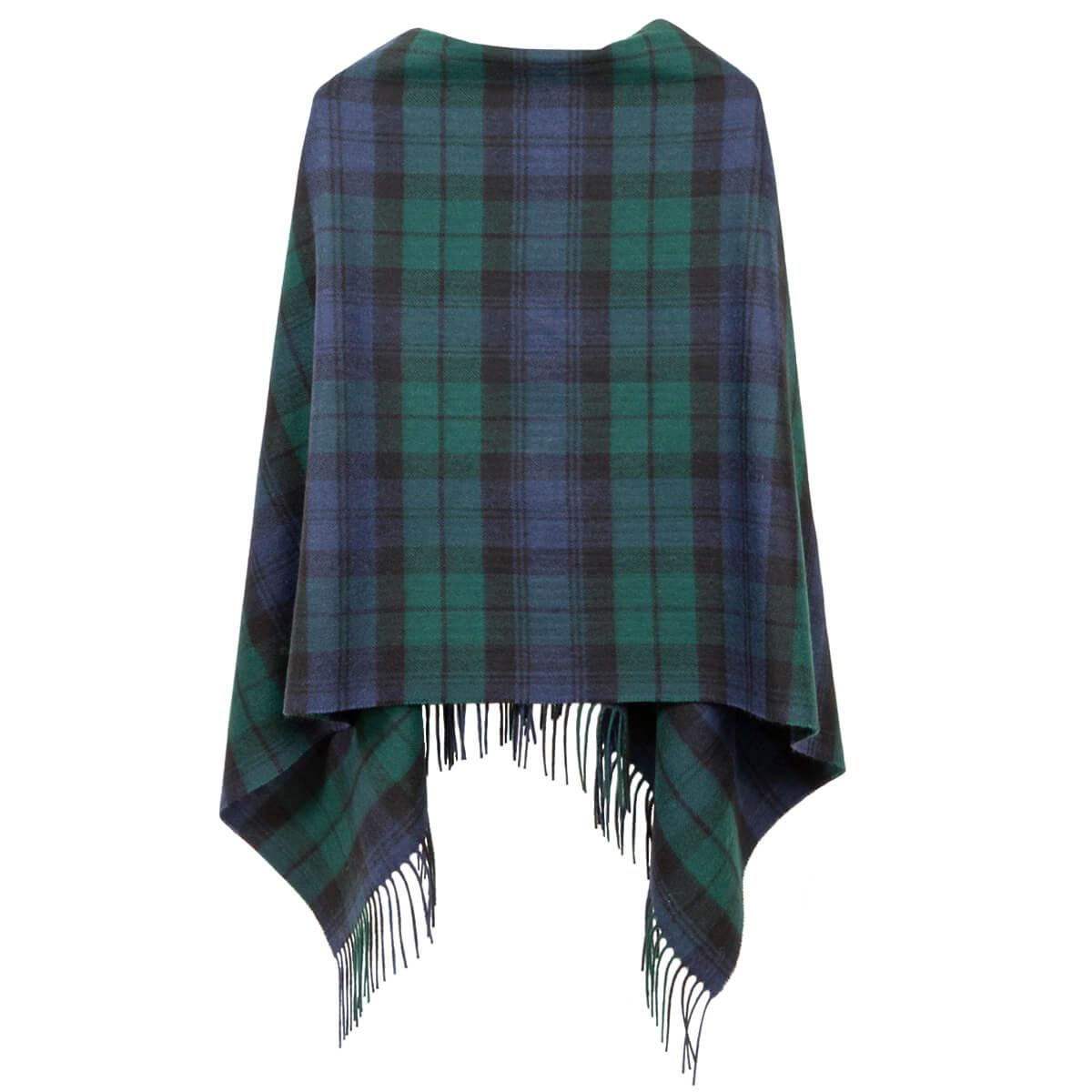 Georgia Black Watch Modern Lambswool Poncho - Stylish Tartan Shawl Wrap for Women | Perfect for Fall, Winter & Outdoor Activities