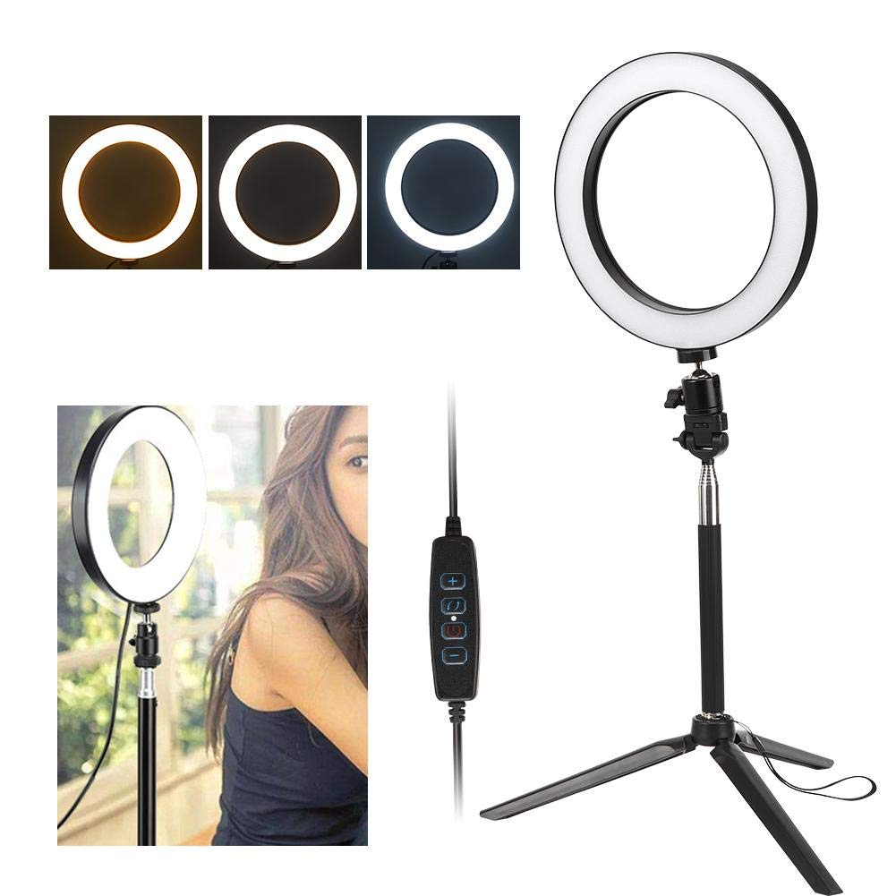 Qiilu 20cm LED Ring Light with Tripod - 3200K-5500K Dimmable USB Photography Light for Selfies, Makeup, YouTube Videos & Live Streaming | Aluminum Alloy Construction, Includes Selfie Stick