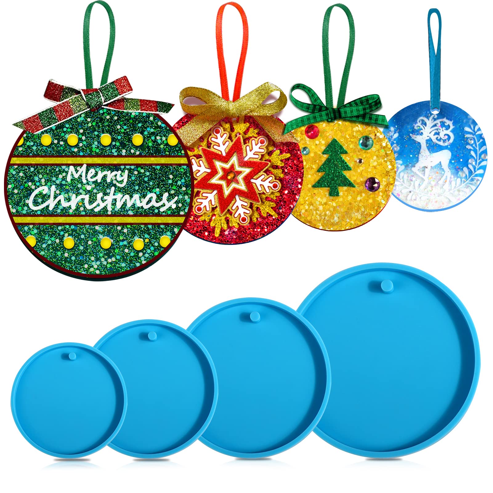 Juome 4-Piece Round Silicone Christmas Ornament Molds for Epoxy Resin DIY Crafts - Perfect for Making Keychains, Pendants & Tree Decorations (Holiday Gifts & Home Decor)