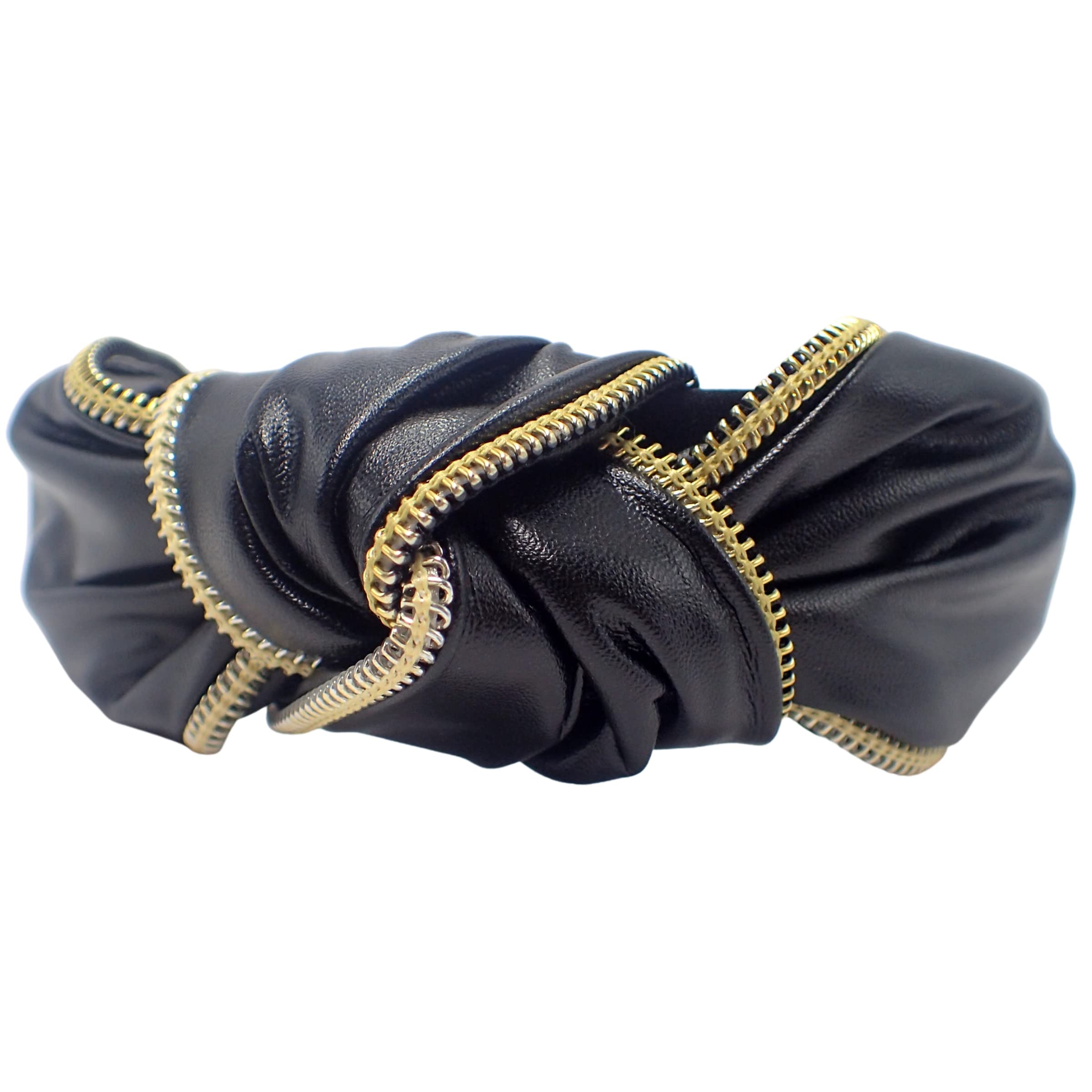 Topkids Leather Zip Knot Alice Bands for Women - Stylish Thick Wide Headbands Hair Accessories (Black) | Perfect for Work, Parties & Everyday Fashion
