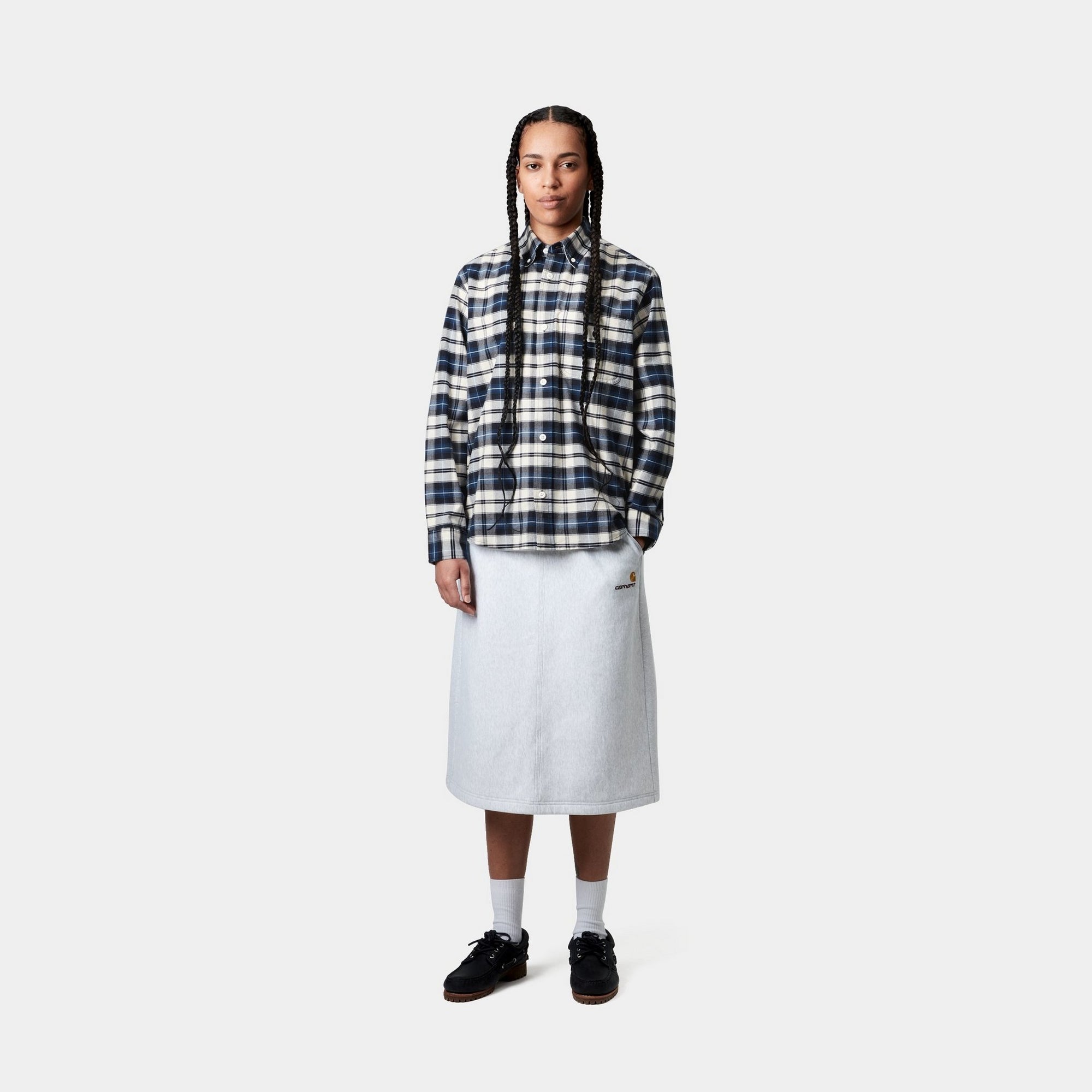 Women's Tarbell Check Flannel Shirt - Dark Navy & White Plaid Long Sleeve Button Down Top for Casual Outfits, Fall Layering & Outdoor Activities
