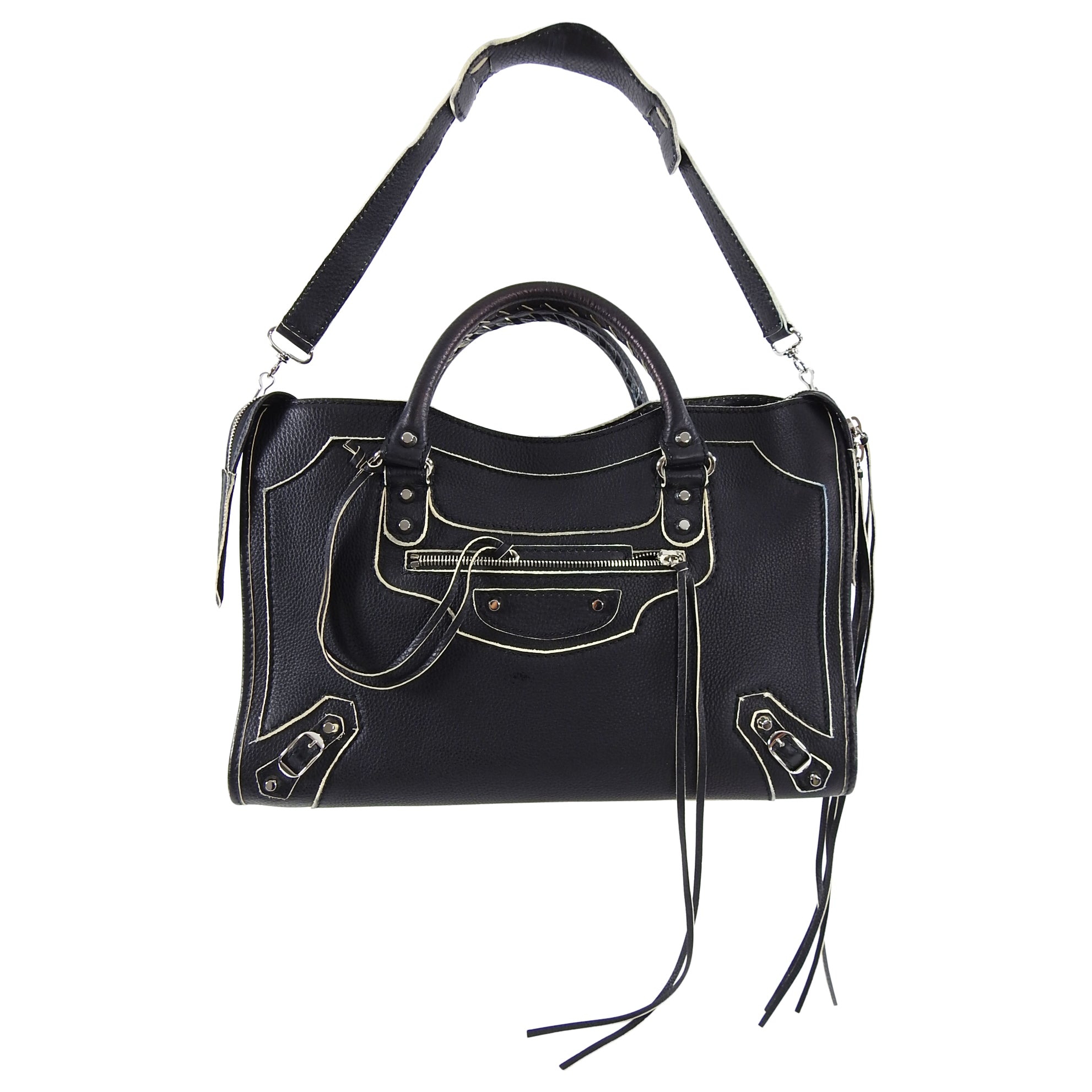 Balenciaga Matte Black Leather Motocross City Bag - Stylish Crossbody Purse for Women, Fashionable Handbag for Daily Use, Work, Travel and Night Out