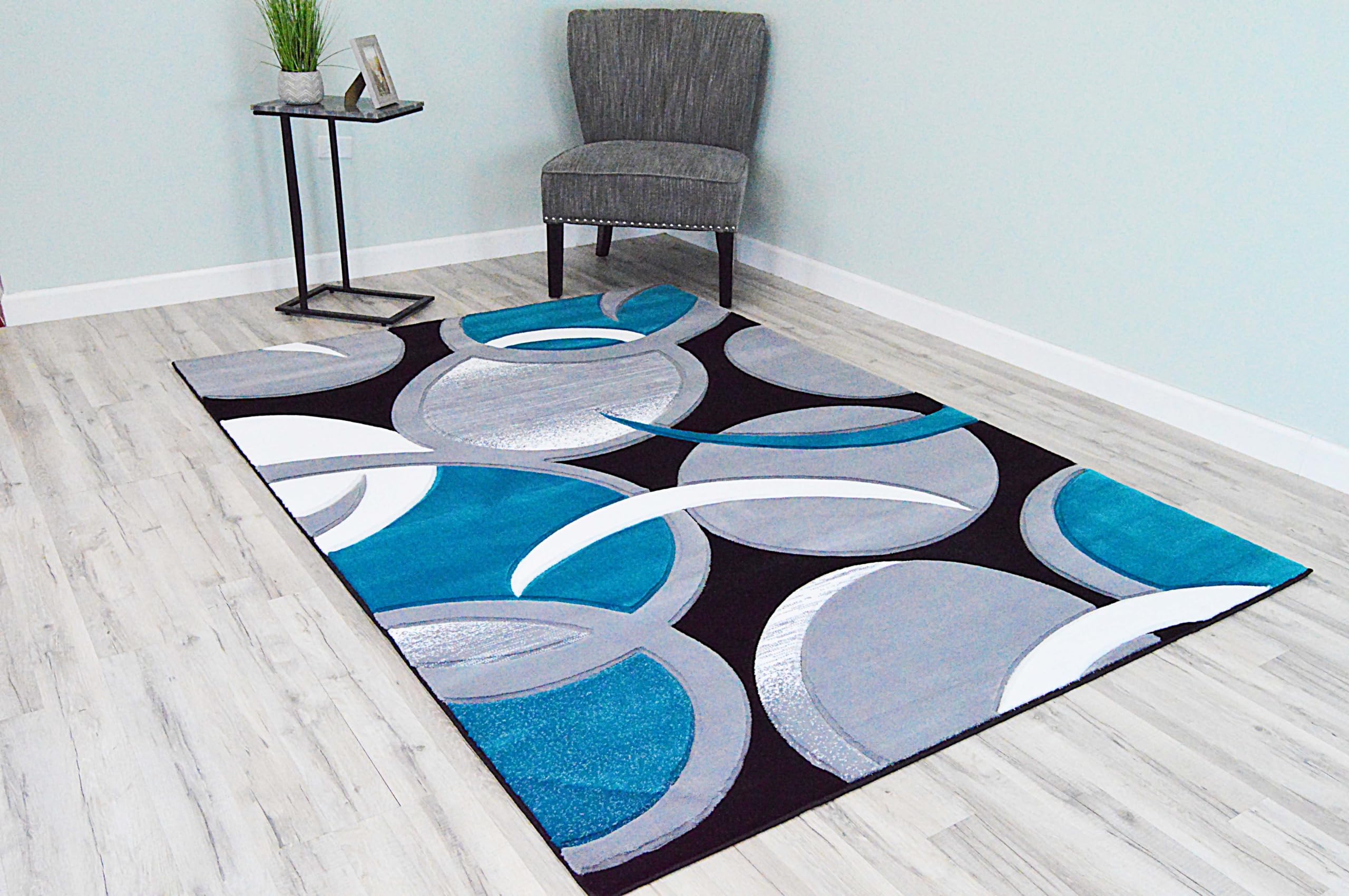 5x7 Abstract Modern Contemporary Area Rug - Premium Thick Colorful Carpet for Living Room, Bedroom, Dorm - Turquoise Blue Design 1062 - Soft & Durable Home Decor