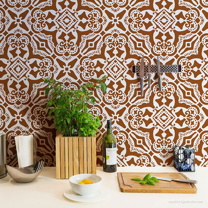 Rosa Tile Stencil - Reusable DIY Tile Painting Template for Floral Patterns - Perfect for Bathroom, Kitchen Backsplash & Home Decor Projects