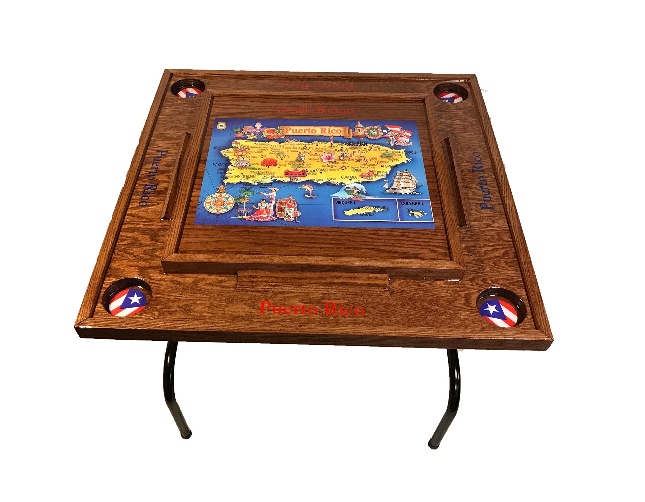 Premium Puerto Rico Domino Table with Map Design - Red Mahogany Wood for Game Nights, Family Gatherings & Outdoor Entertainment