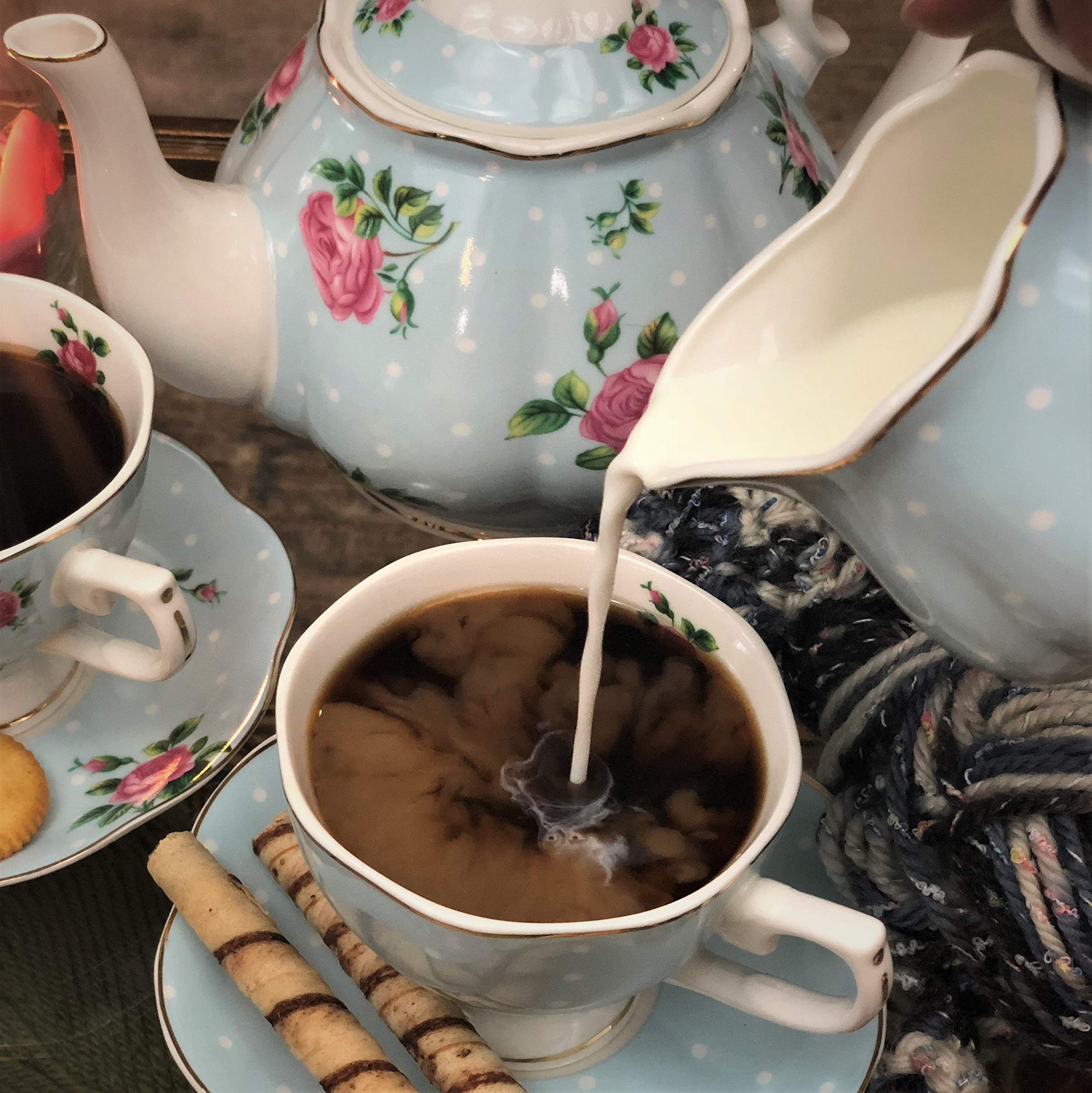 BTaT Floral Tea Set - 8oz Tea Cups, 38oz Teapot, Creamer & Sugar Bowl - Elegant Porcelain Tea Set for Adults (4-Piece) - Perfect for Afternoon Tea, Bridal Showers & Home Decor