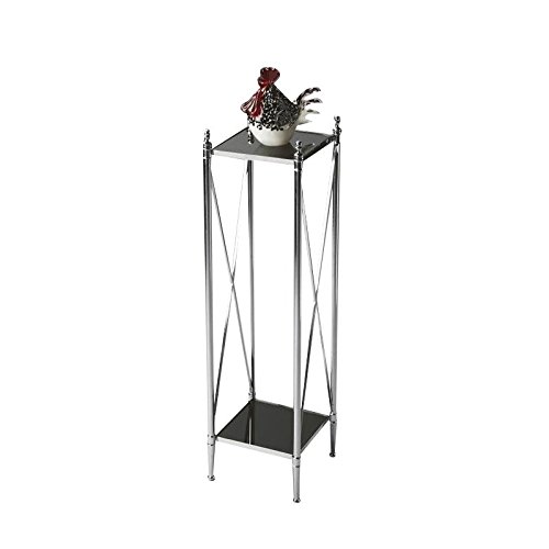 Polished Aluminum and Black Mirror Pedestal Plant Stand - Elegant Indoor & Outdoor Flower Pot Holder for Home Decor, Living Room, Garden, or Patio