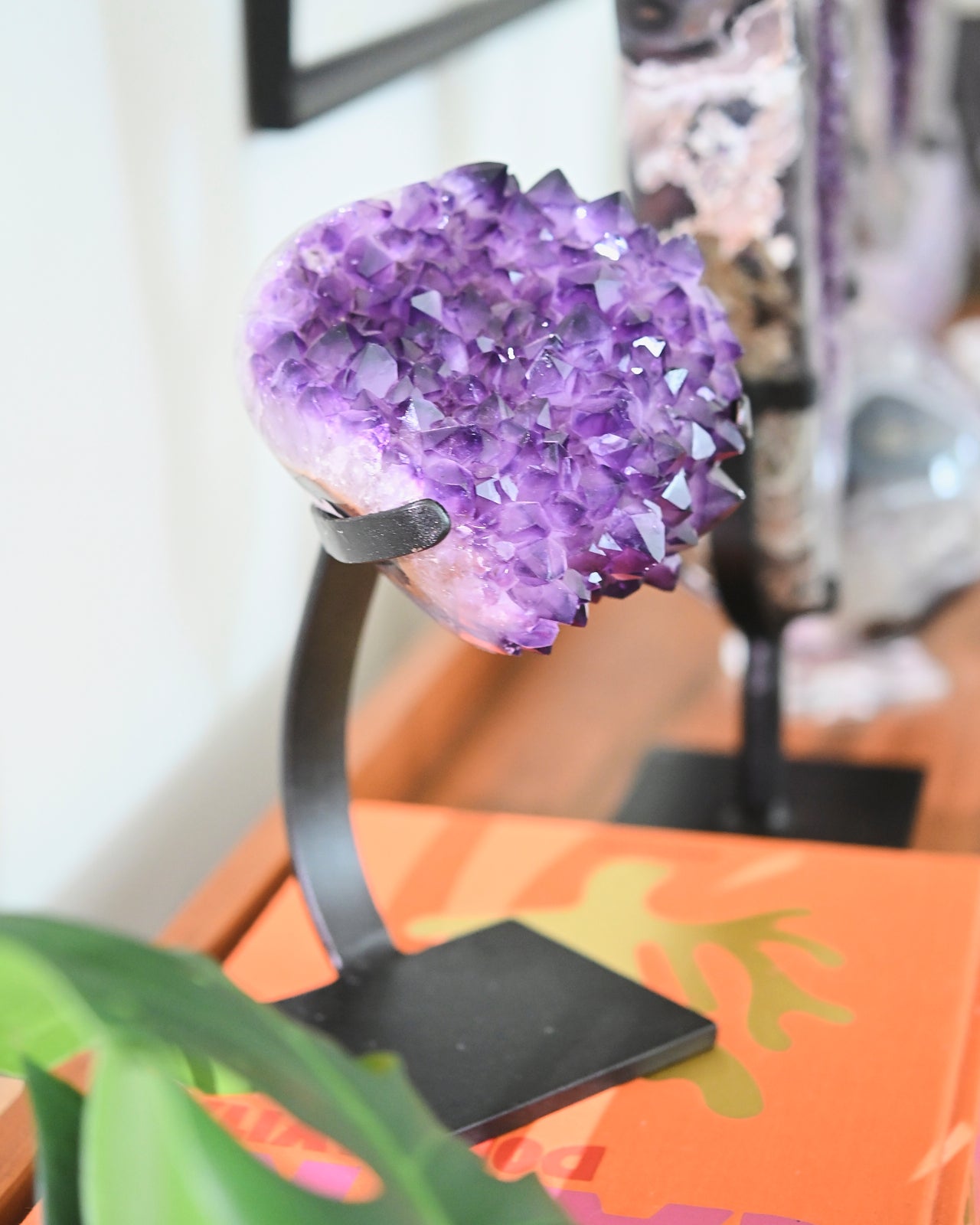 Natural Amethyst Crystal Geode on Wooden Stand - 6.6lbs Healing Stone for Home Decor, Meditation & Spiritual Gifts