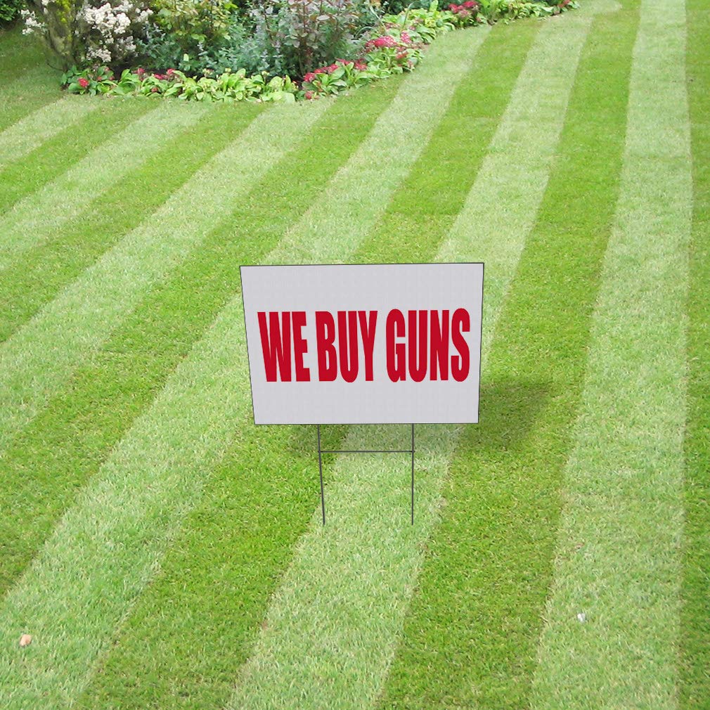 We Buy Guns Weatherproof Yard Sign - 18x12 Inch 2-Sided for Lawn & Business Promotion