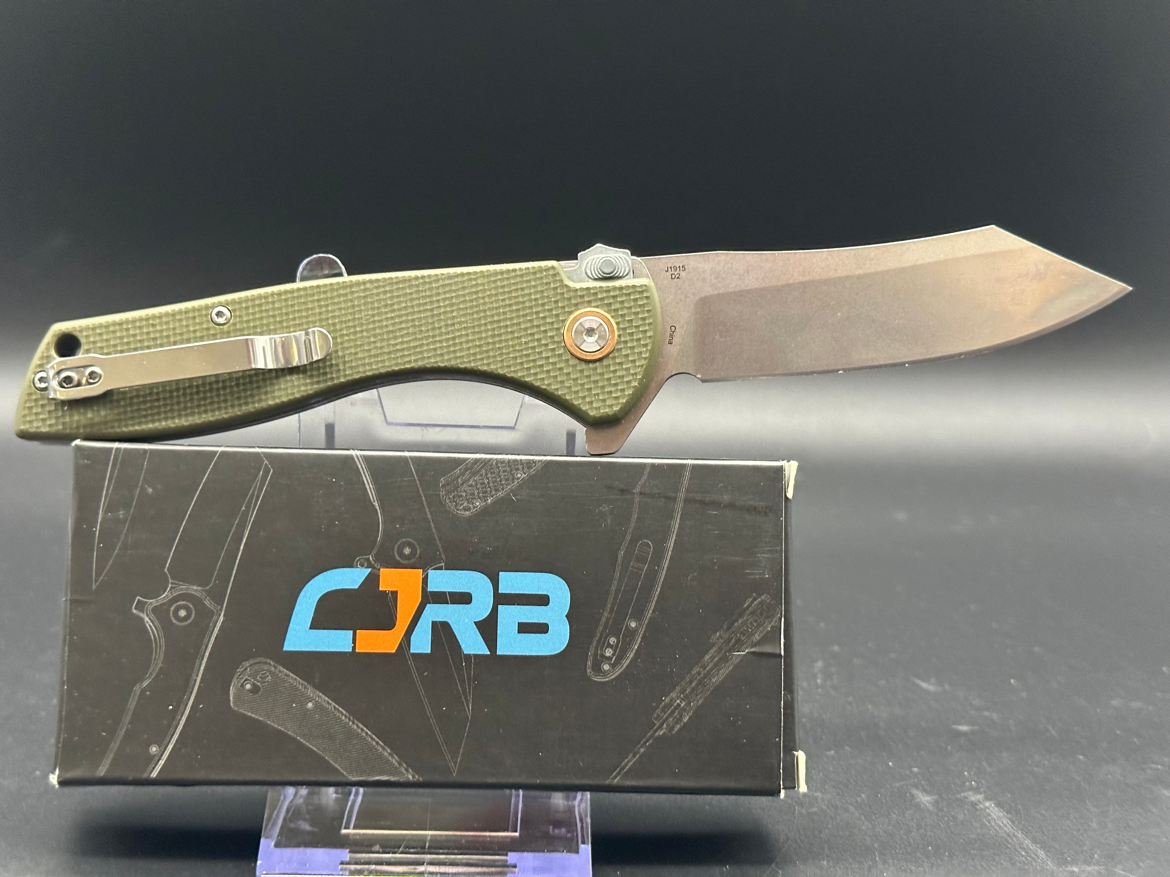 CJRB Kicker Folding Knife - Green G10 Handle, Recoil Lock, EDC Pocket Knife for Outdoor, Camping, and Everyday Carry