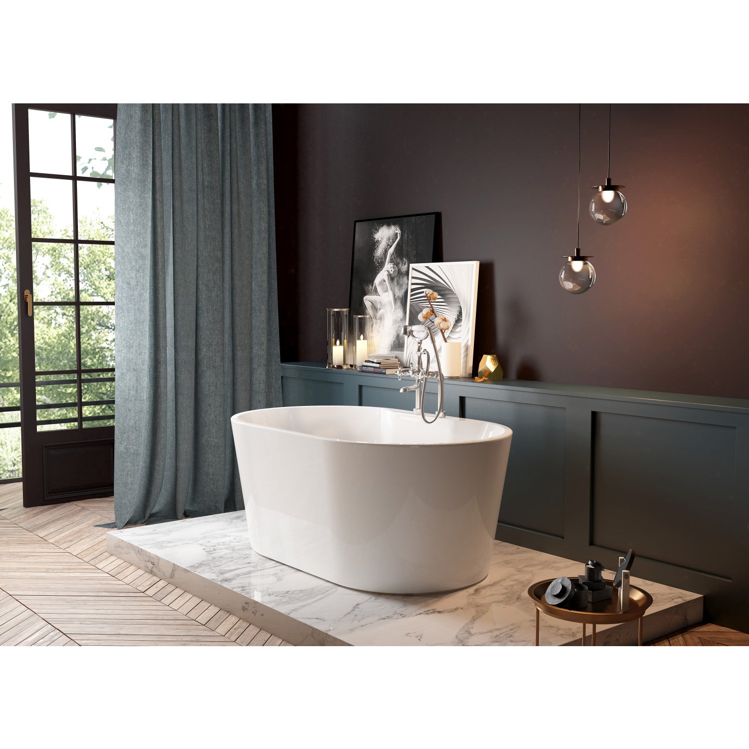 Aqua Eden VT7DE553423 55-Inch Freestanding Acrylic Oval Bathtub with Drain - Glossy White - Perfect for Luxury Bathrooms & Spa Retreats