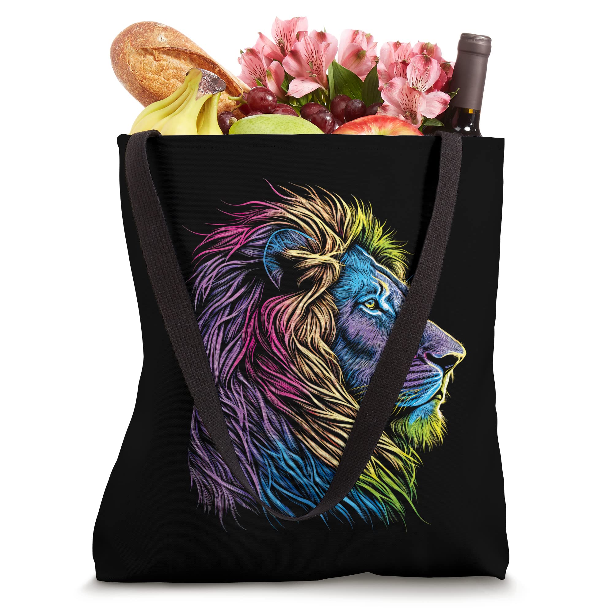 Colorful Lion Print Tote Bag - Large Reusable Shopping Bag for Women, Beach, Grocery & Travel | Eco-Friendly Cotton Canvas Carryall