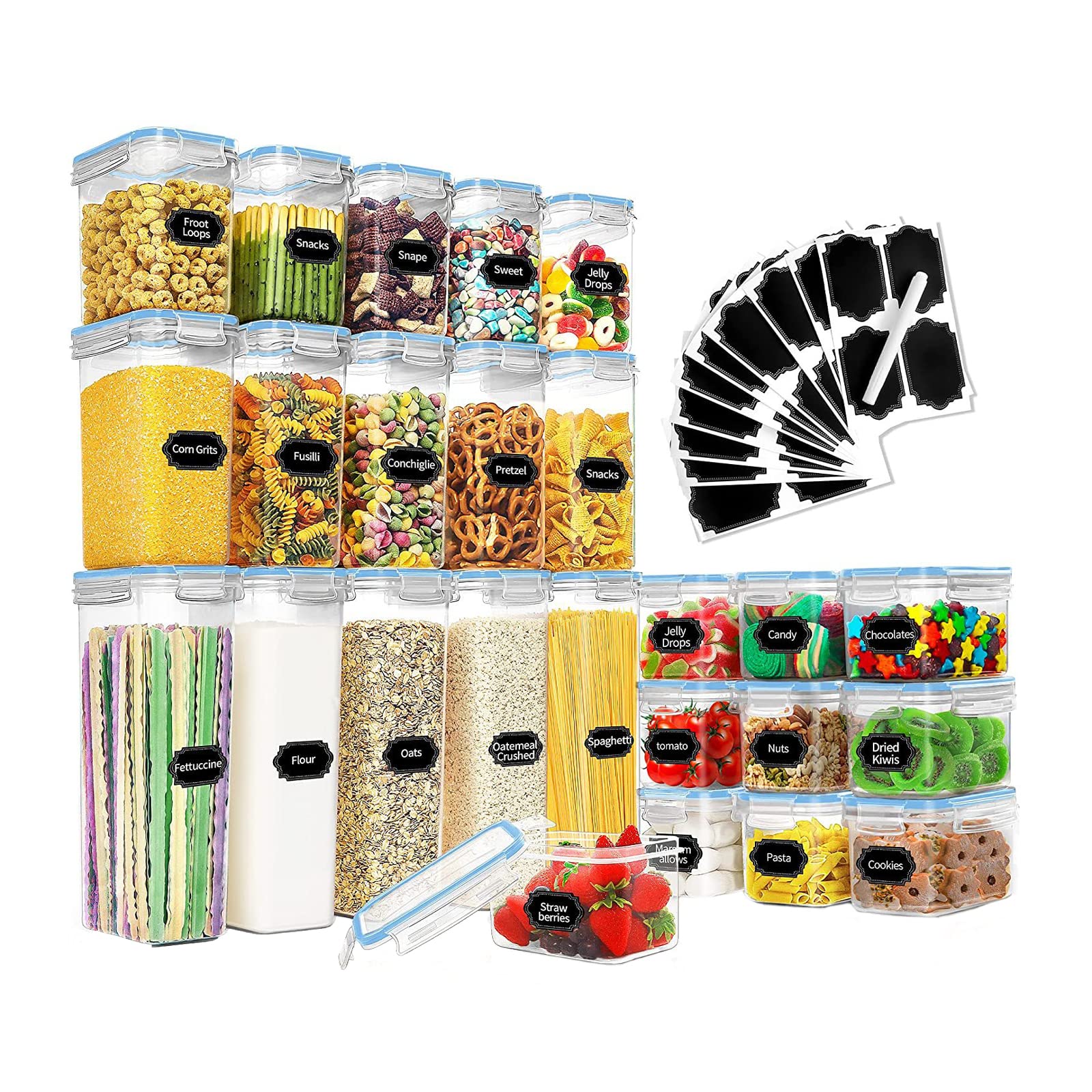 G-YF 25-Piece Airtight Food Storage Container Set - BPA-Free Plastic Kitchen Pantry Organizers for Cereal, Flour, Sugar & Snacks (Blue) - Perfect for Pantry, Kitchen & Meal Prep Organization