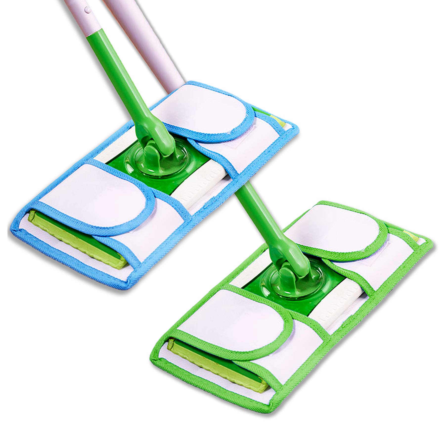 Durable Reusable Mop Pads Set of 2 (Green & Blue) - Washable Microfiber Cleaning Pads for Floors, Hardwood & Tile - Perfect for Daily Cleaning & Pet Hair Removal