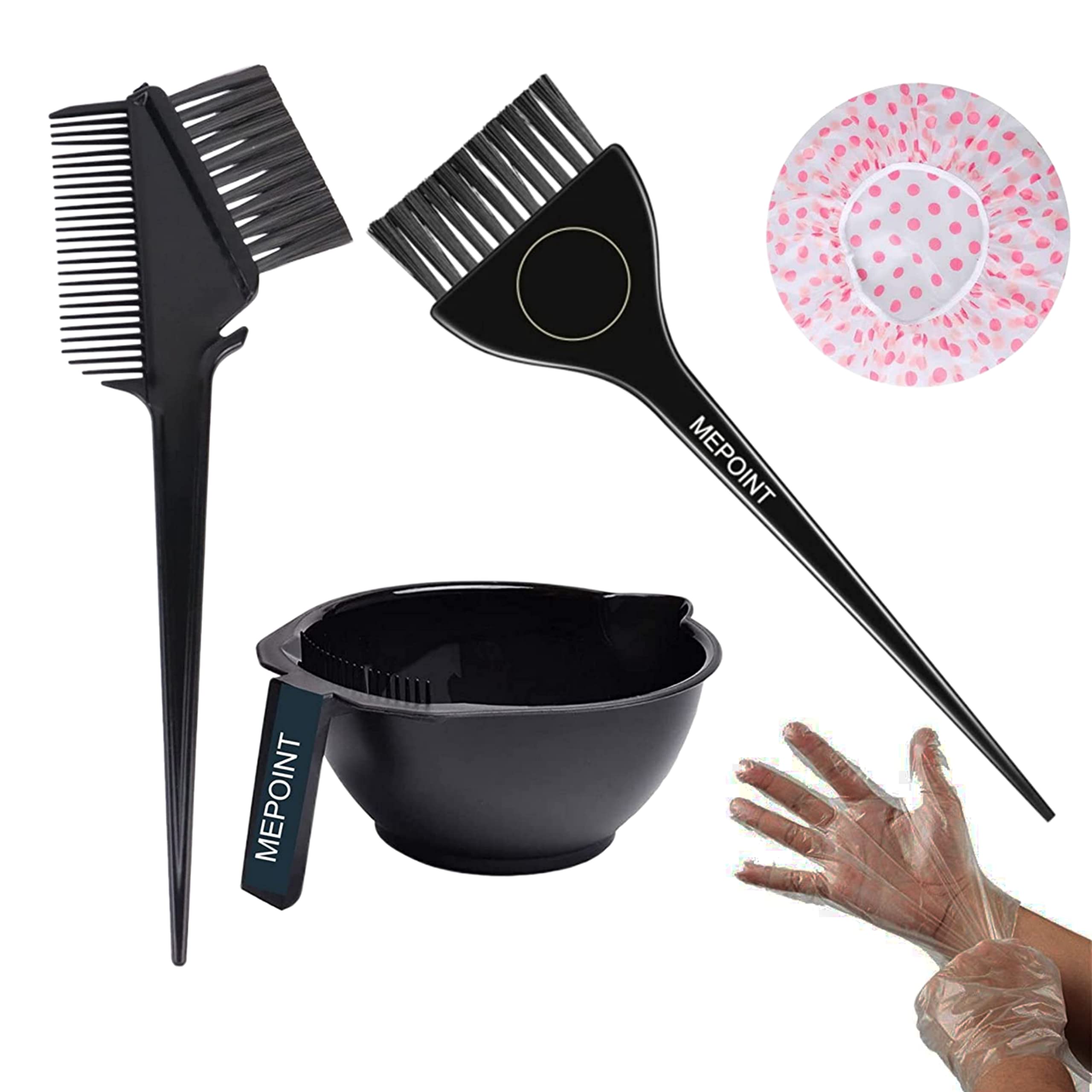 Hair Dye Brush Set of 5 - Mixing Bowl & Shower Cap for Salon & Home Use