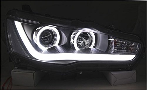 LANCER LED Headlights with Angel Eyes - 5000K White Beam, 35W Bi-Xenon HID Lens, DRL Car Styling Headlamps - Upgrade for Night Driving & Enhanced Visibility