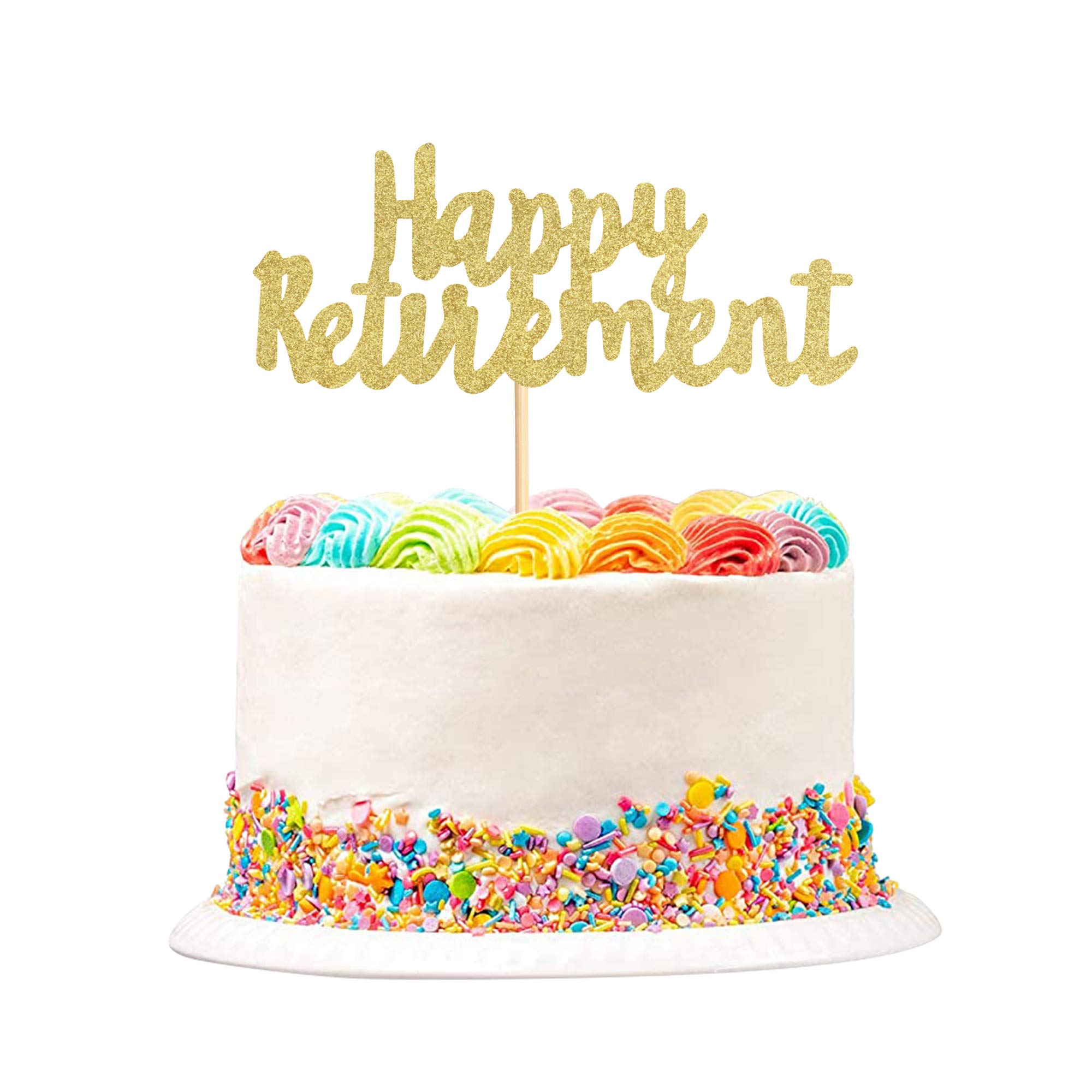 1Pack Gold Glitter Happy Retirement Cake Topper - Elegant Cake Decoration Picks for Retirement Party, Birthday, Celebration - Perfect for Retirement Cakes, Cupcakes, and Dessert Table Decor