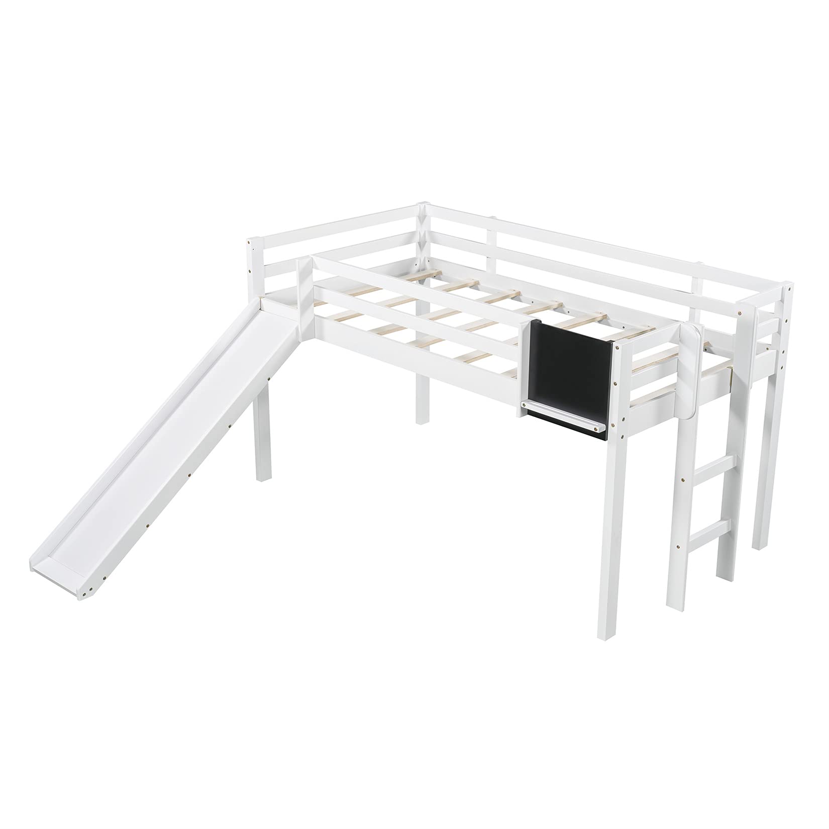 **Low Twin Loft Bed for Kids & Teens - Sturdy Wood Frame with Ladder - Perfect for Small Bedrooms & Shared Spaces - White**