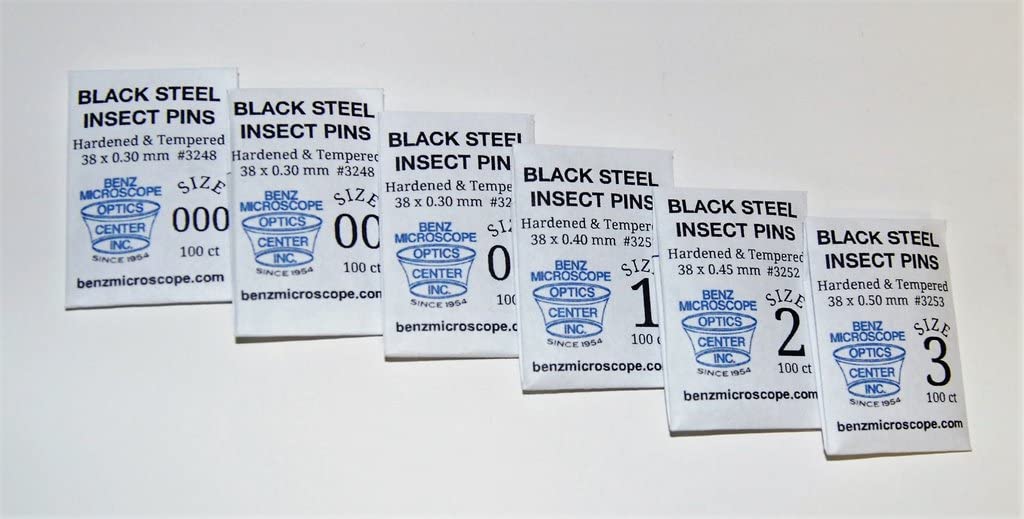 Premium Black Enameled Insect Pins Variety Pack (Sizes 000-3, 600 Count) - Perfect for Entomology, Butterfly Collections, and Insect Display Boards