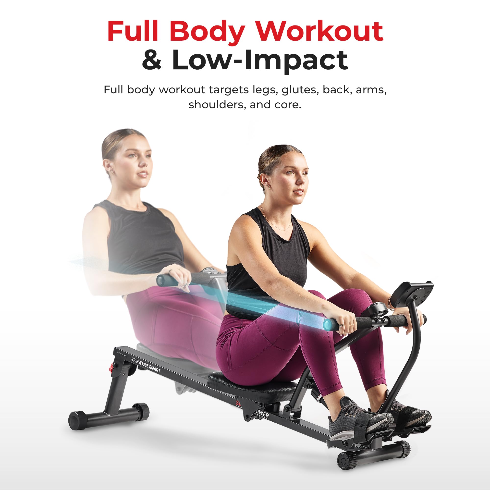 Sunny Health & Fitness Adjustable Rowing Machine - 12 Resistance Levels for Full Body Workout, Compatible with SunnyFit App | Home Gym Equipment for Cardio & Strength Training | Perfect for Small Spaces & Apartment Workouts