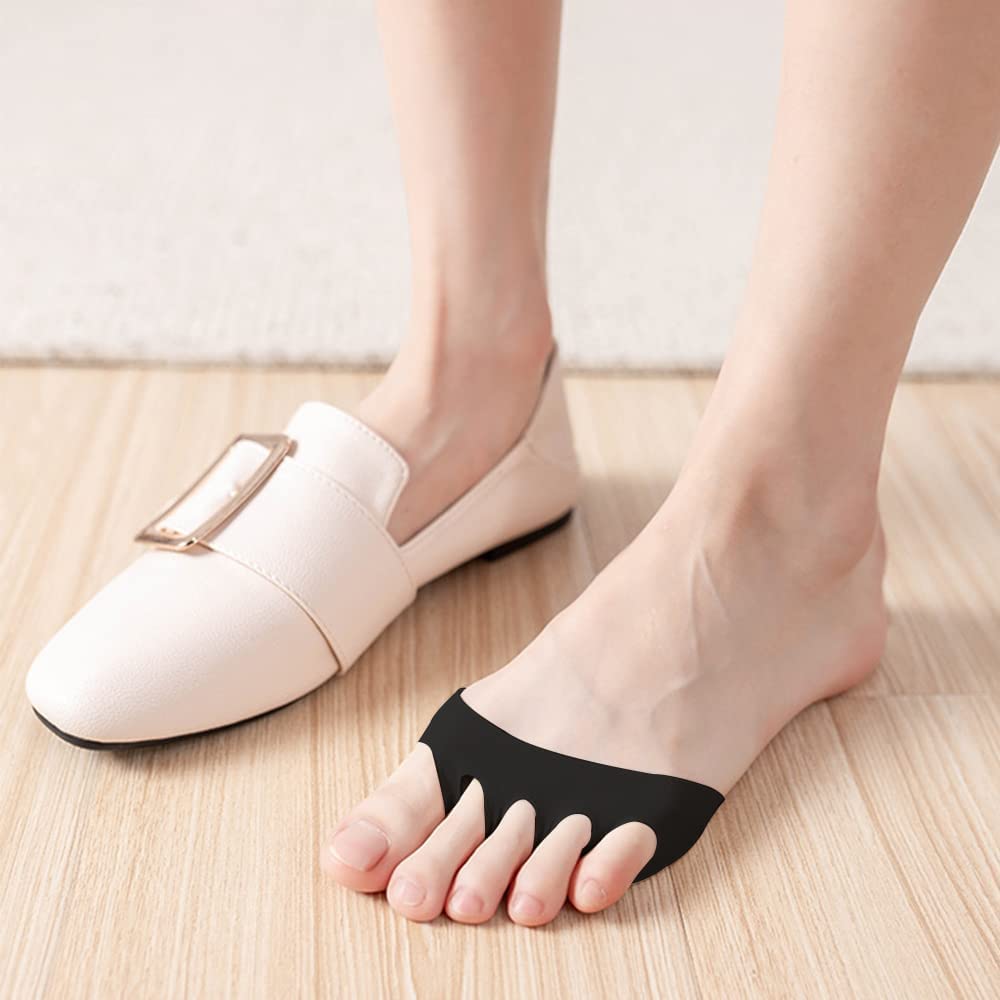 Luxula 5-Toe Anti-Sleep Pain Relief Socks - Breathable Forefoot Cushion Pads for Foot Pain Care - Invisible Comfort for Shoes (2 Pairs, Black) - Perfect for Office Work, Travel & Diabetic Foot Comfort