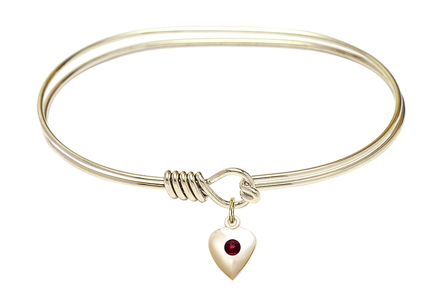 7 Inch Oval Eye Hook Bangle Bracelet with Heart Charm & January Red Crystal - Elegant Jewelry for Women, Perfect for Valentine's Day Gifts, Anniversaries & Special Occasions