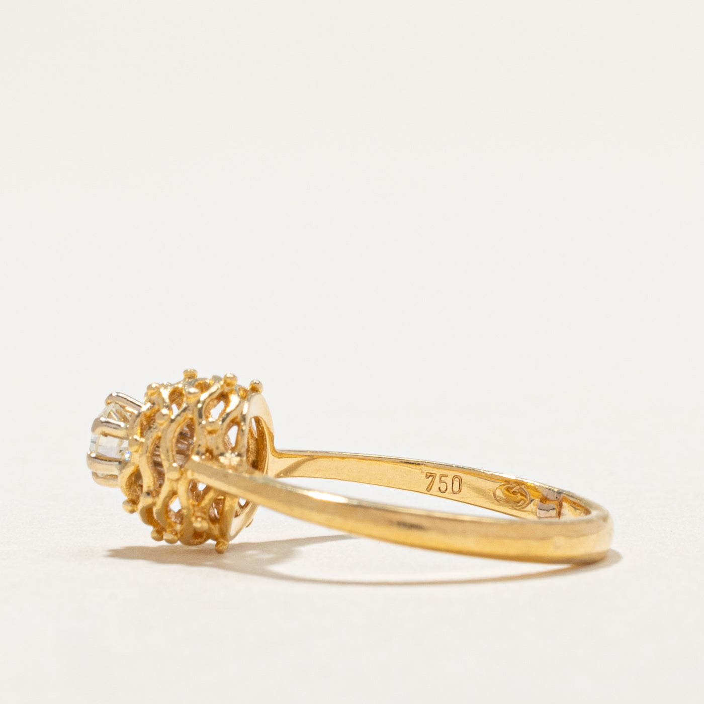 18K Gold Diamond Textured High Set Ring - 0.20 Carat Round Cut Solitaire Engagement Ring, Size 5.75, Perfect for Wedding, Proposal, Anniversary & Special Occasions