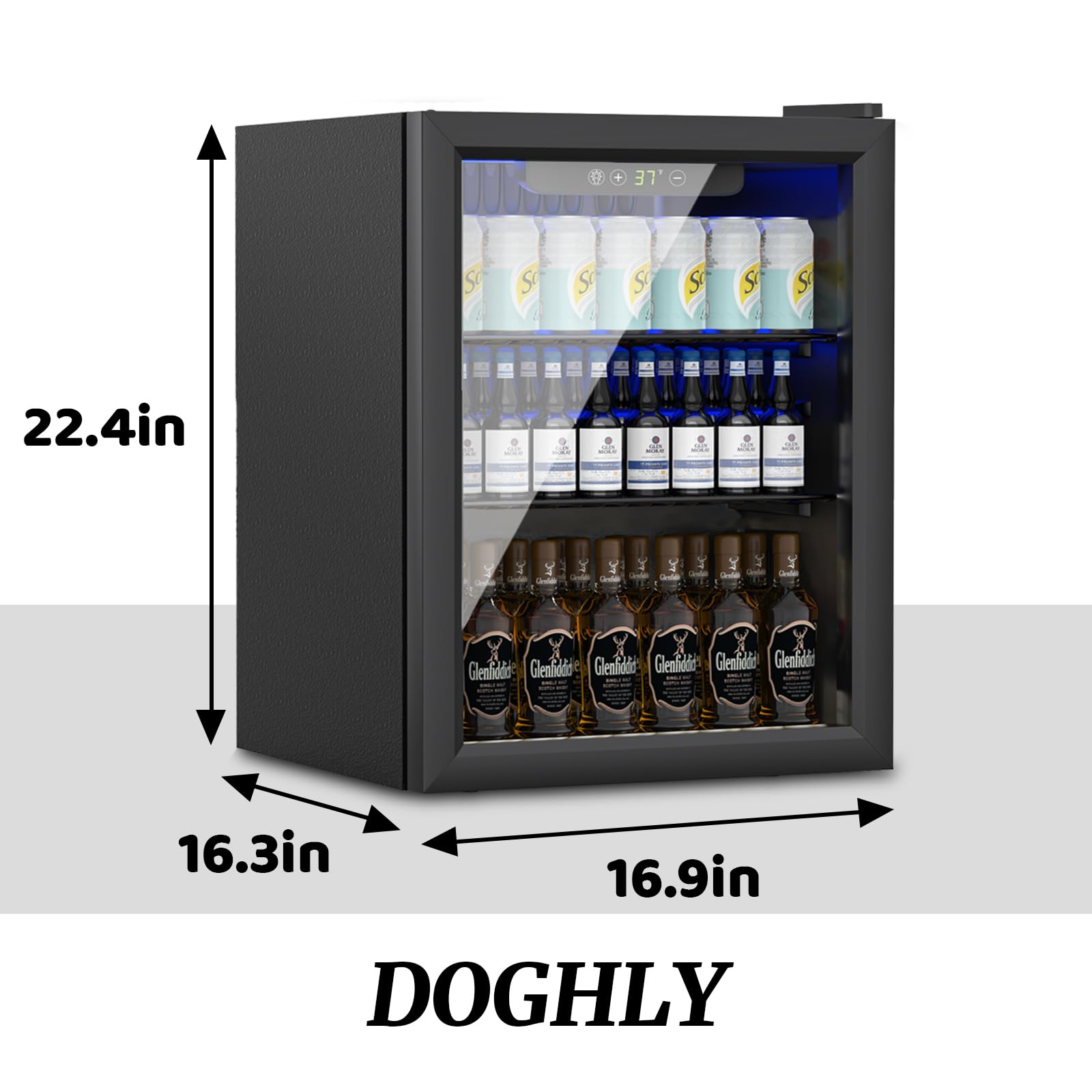 1.7 Cu.ft Beverage Refrigerator Cooler - 72 Can Mini Fridge with Glass Door & Adjustable Temperature Control for Soda, Beer, Wine - Perfect for Office, Bar, Home or Party Use with Removable Shelves