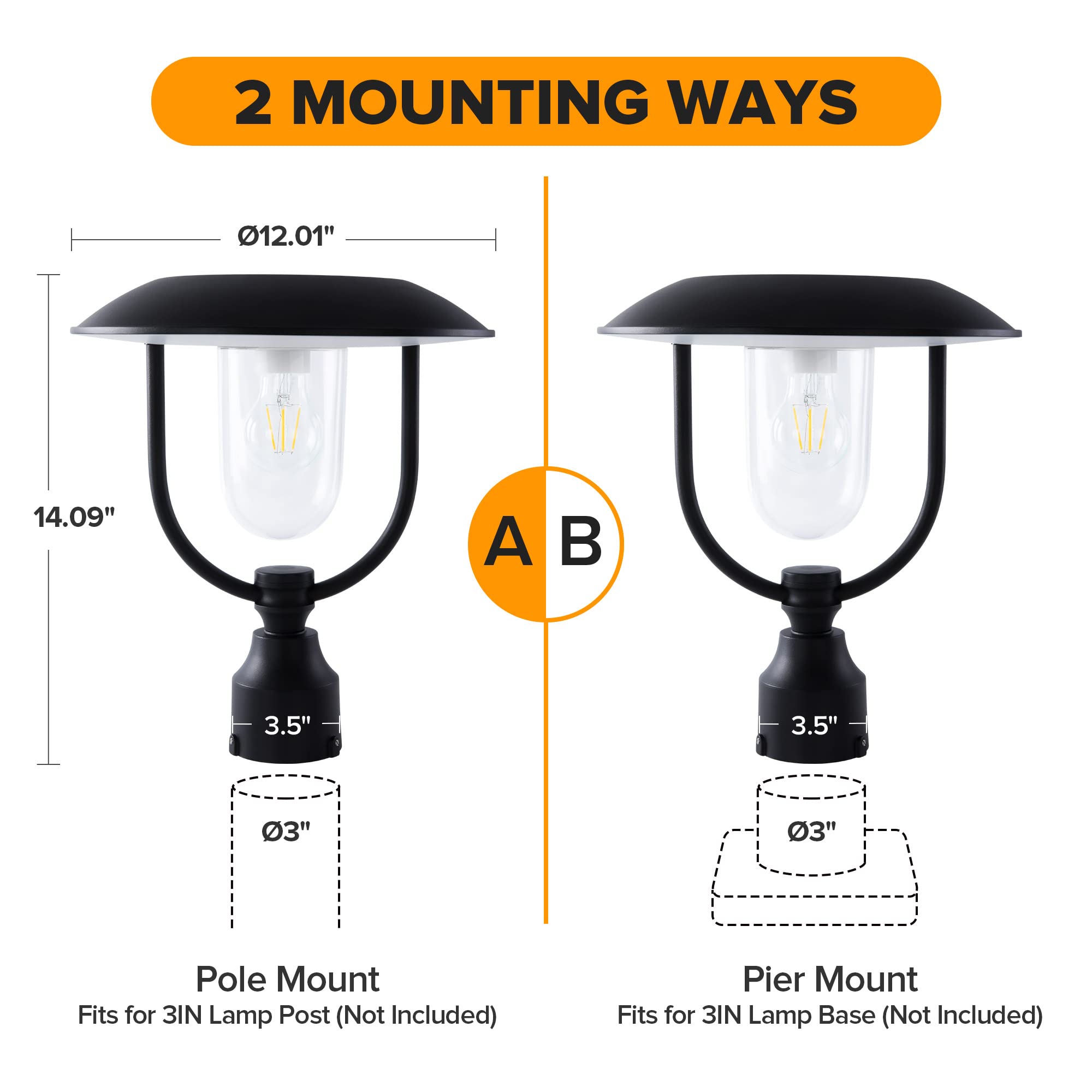 LUTEC Solar Lamp Post Light Outdoor - Dusk to Dawn Waterproof Black Solar Fixture for Garden, Patio, Pathway, Pier & Pole Mount | Energy-Efficient Solar Powered Exterior Lighting for Driveway, Walkway & Landscape Decor