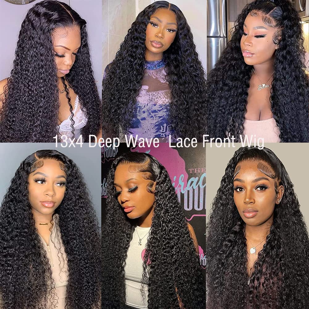 13x4 HD Transparent Lace Front Wigs Human Hair with Baby Hair & Bleached Knots | 180% Density Deep Wave Frontal Wig | Glueless Human Hair Wigs for Women | Natural Color 28 Inch | Perfect for Daily Wear, Parties & Special Occasions