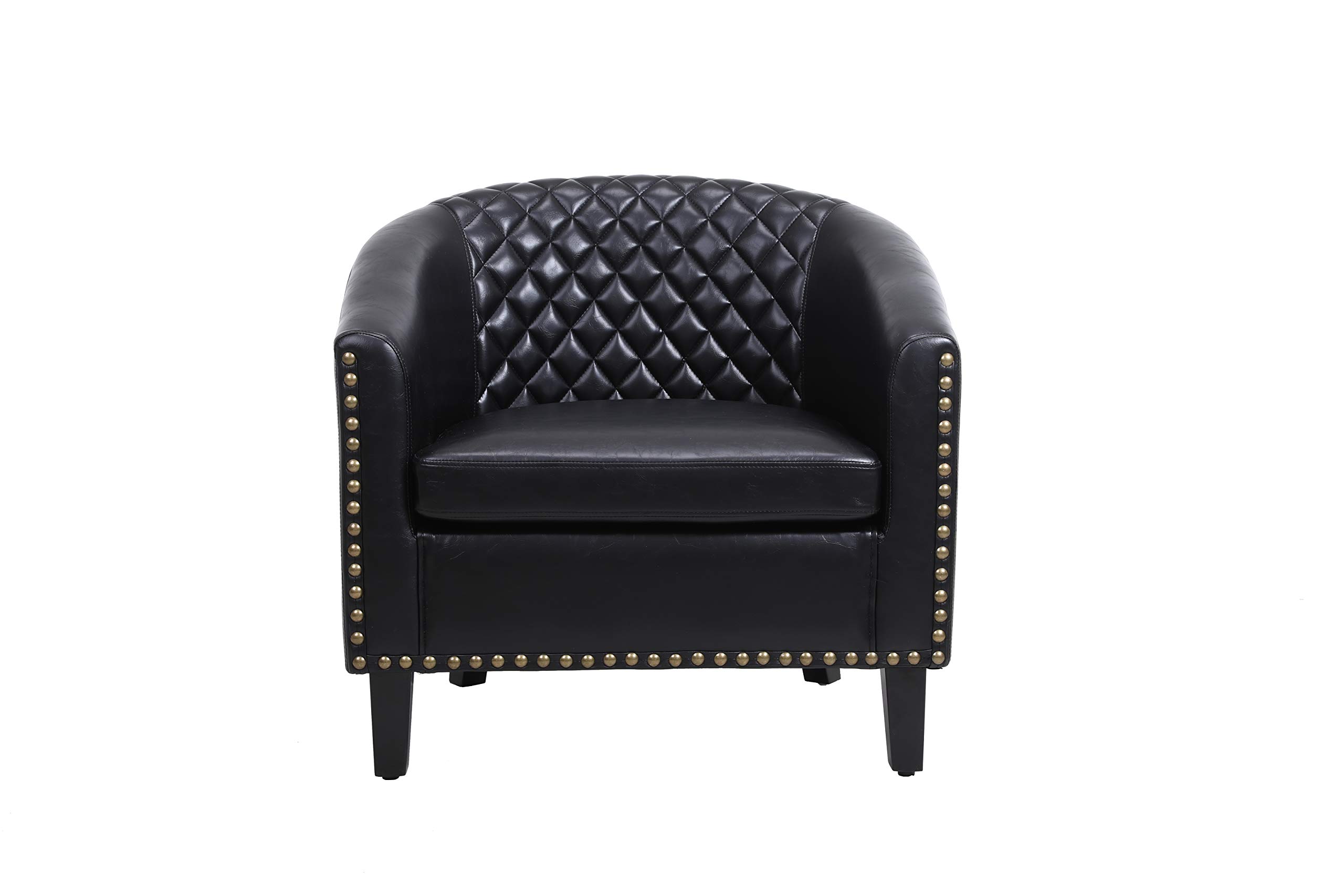 Modern Accent Chairs with Arms - Black PU Leather Upholstered Living Room & Bedroom Chair with Nailhead Trim, Solid Wood Legs & Removable Cushion - Perfect for Home Office, Reading Nook or Waiting Area