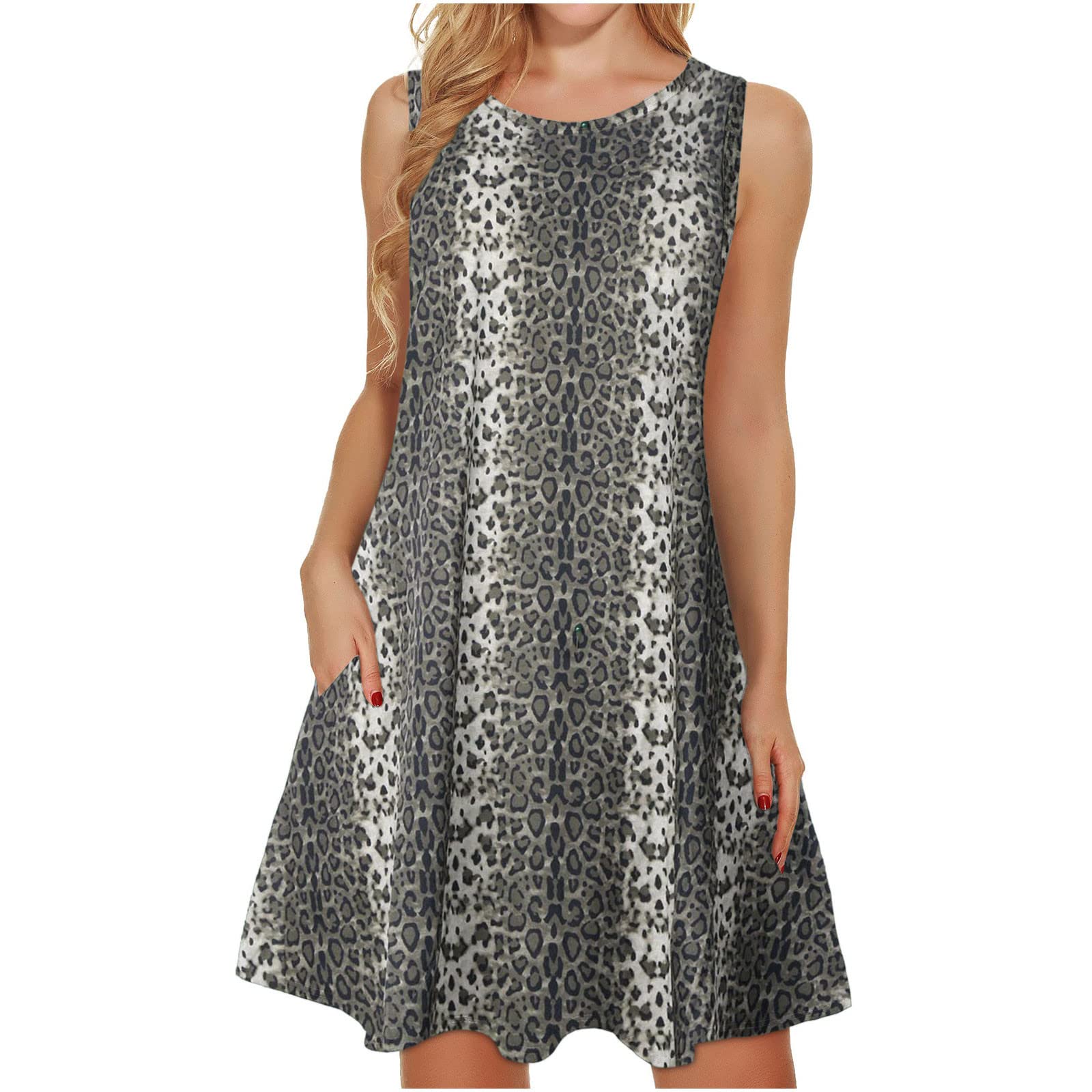 Women's Floral Print Sleeveless Swing Sundress - Casual Summer Beach Dress with Pockets | Perfect for Vacation, Poolside & Outdoor Activities 2023