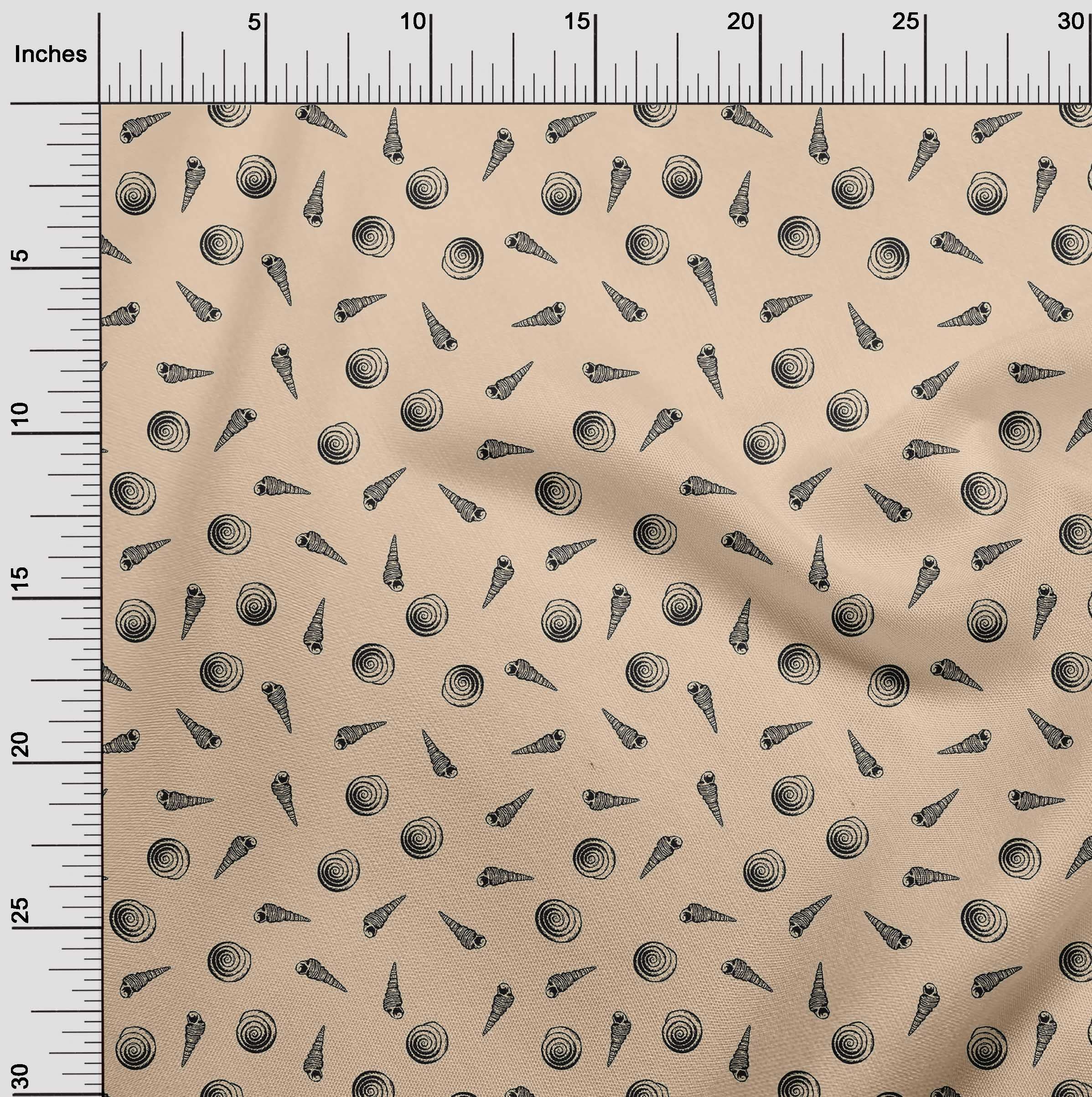 oneOone Rayon Light Brown Fabric with Sea Shells Print - 56 Inch Wide for DIY Clothing, Dresses, Skirts & Home Decor Sewing Supplies | Soft & Drapable Material by The Yard
