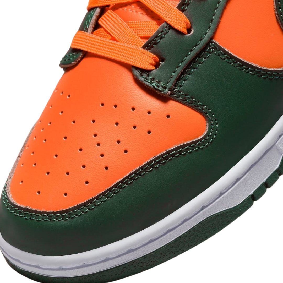 Nike Dunk Low Retro Miami Hurricanes Sneakers - Dark Green, Team Orange & White Colorway - Perfect for Basketball, Streetwear & Casual Outfits