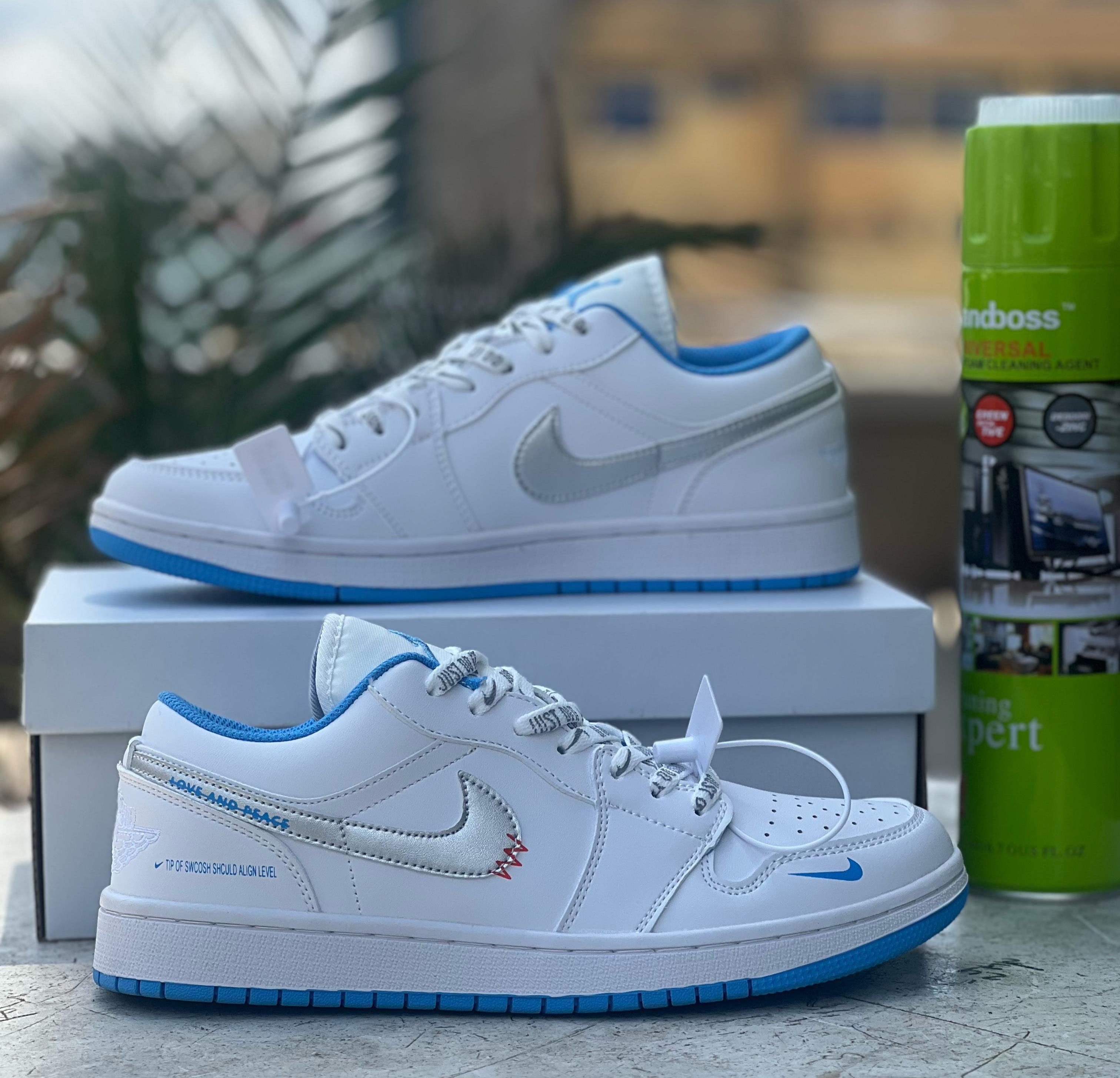 Nike Air Jordan 1 Low Sneakers - White & Blue Retro Basketball Shoes for Men & Women | Casual Wear, Street Style & Sports Fashion