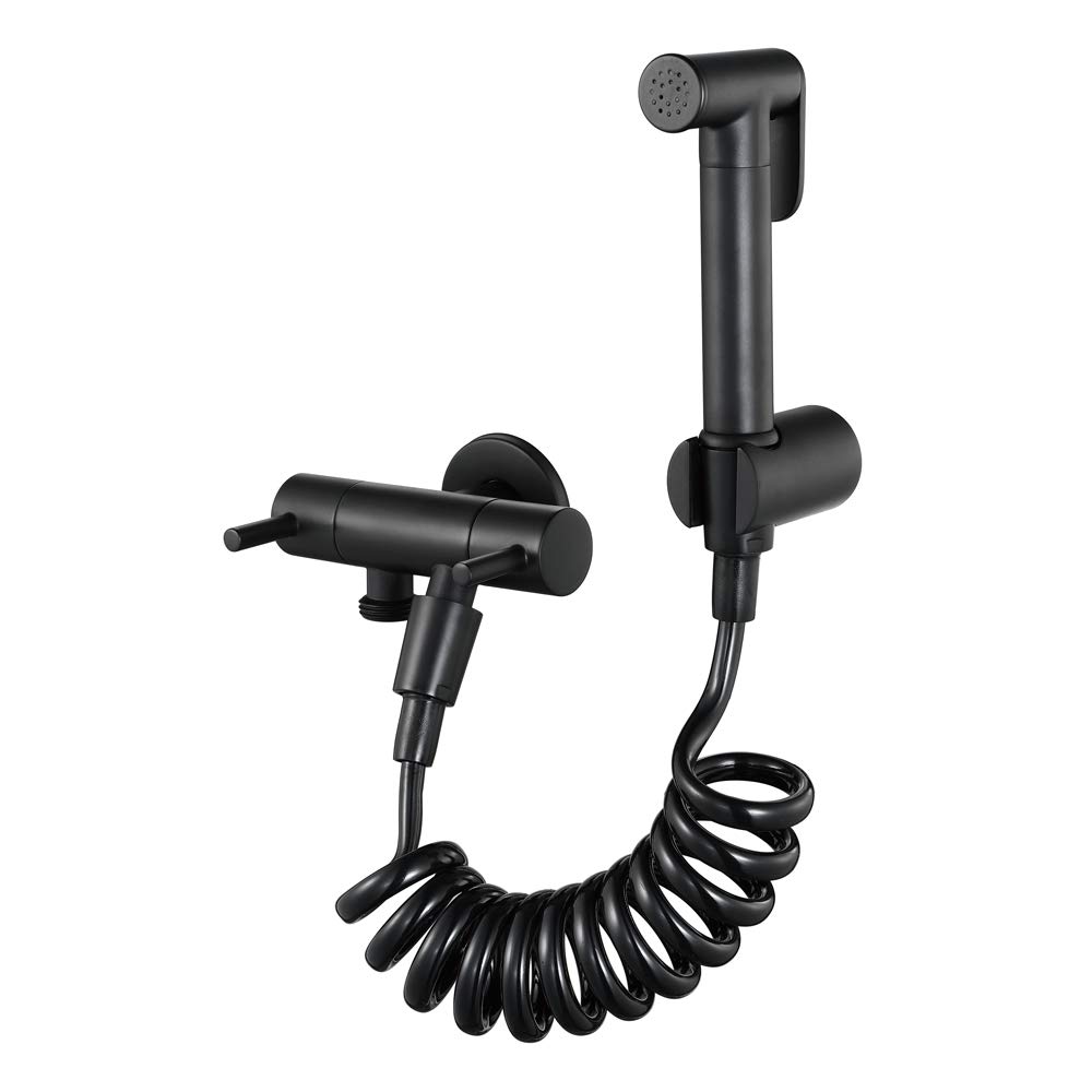 Dual Handle Black Handheld Toilet Sprayer - Wall Mounted Bathroom Sprayer with Spring Hose for Baby Cloth Diaper Cleaning | Perfect for Potty Training & Hygienic Cleaning