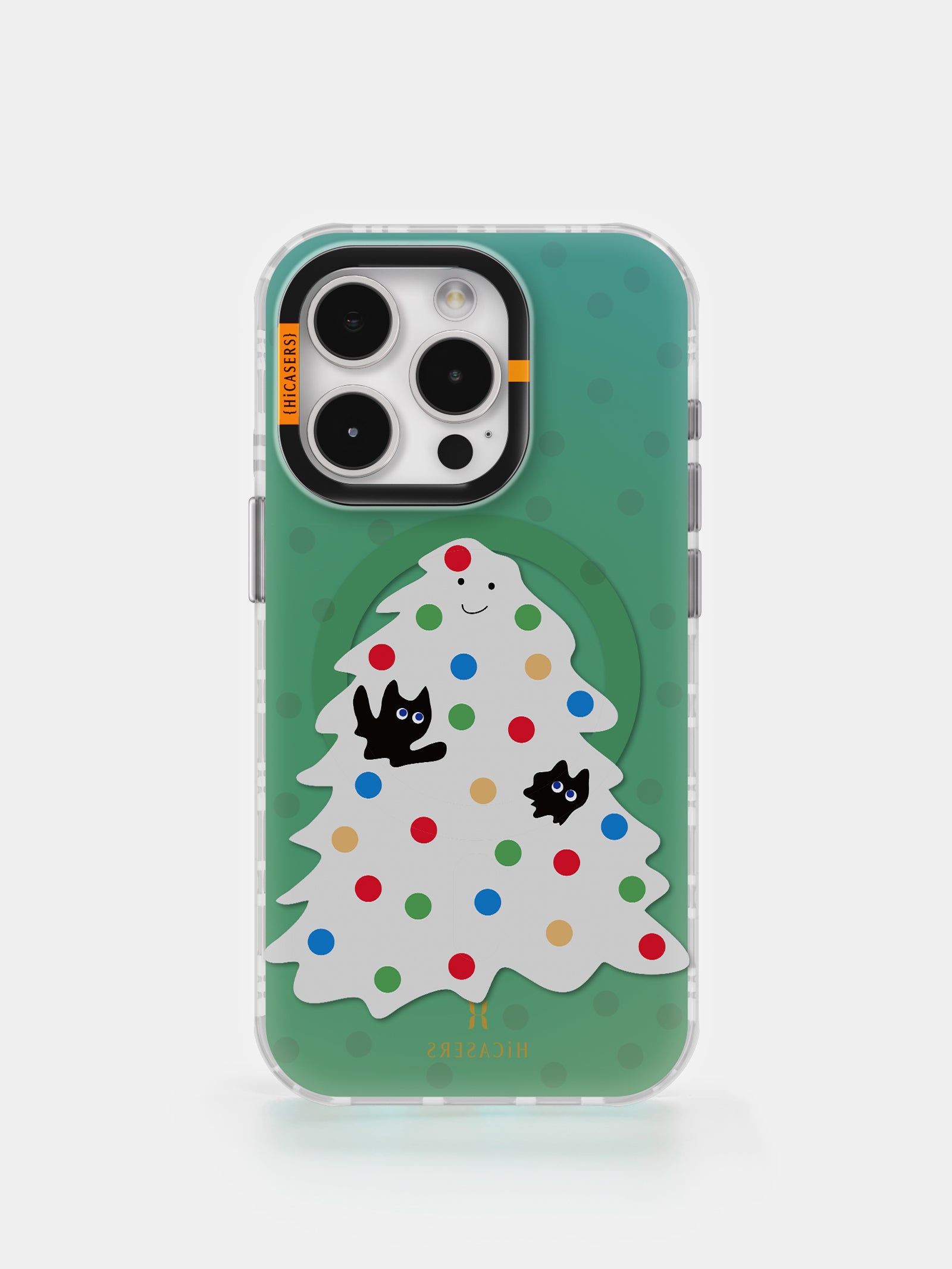 Black Cats in Christmas Tree Iridescent Phone Case - Green | Holiday Gift, Festive Protection for iPhone & Samsung