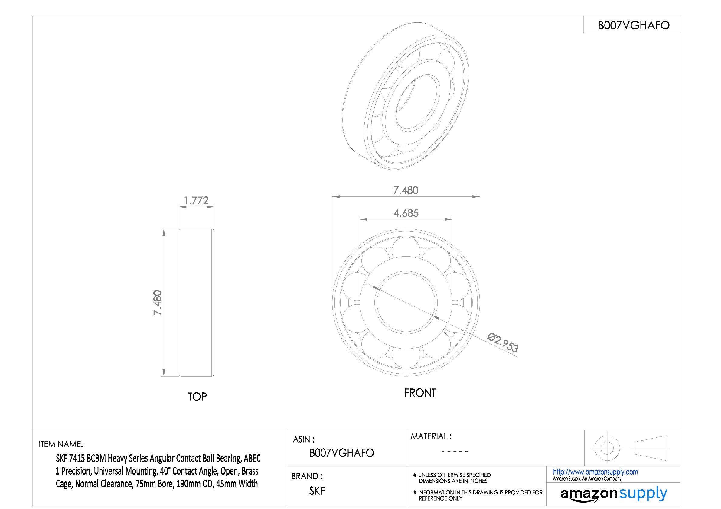 SKF 7407 BCBM Heavy Duty Angular Contact Ball Bearing - ABEC 1 Precision, 35mm Bore, 100mm OD, 25mm Width - Universal Mounting with 40° Contact Angle & Brass Cage - 462800 lbf Dynamic Load Capacity - Ideal for Industrial Machinery, Pumps, and High-Speed Applications