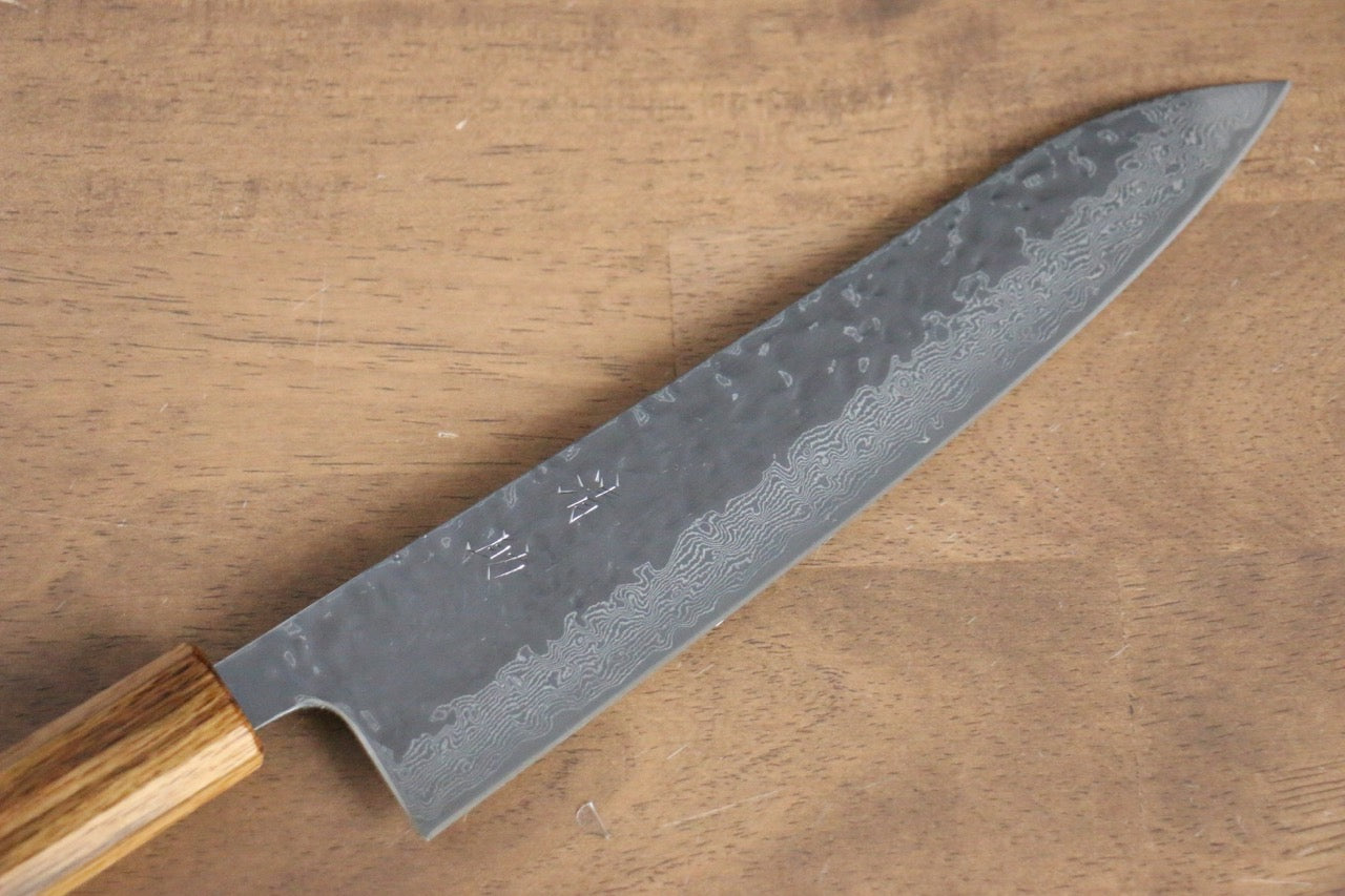 Premium AUS10 Damascus Gyuto Knife 210mm - Hand-Forged Hammered Finish with Oak Handle - Perfect for Professional Chefs & Home Cooking