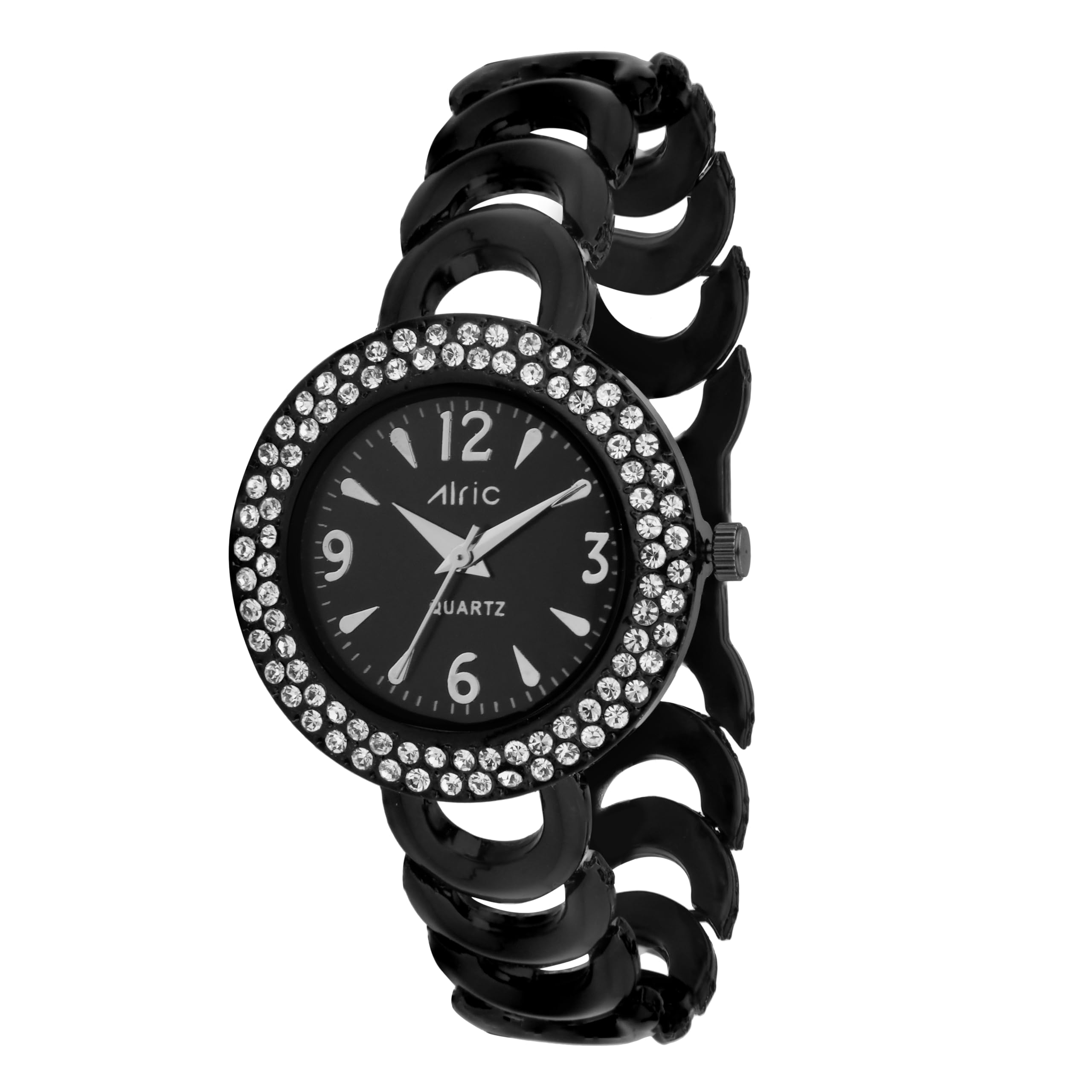 Alric Stylish Women's Watch - Glossy Metallic Strap, Analog Quartz with Jewel Accents & Diamond Studs | Trendy Slim Dial Ladies Watch for Everyday Wear, Office & Special Occasions