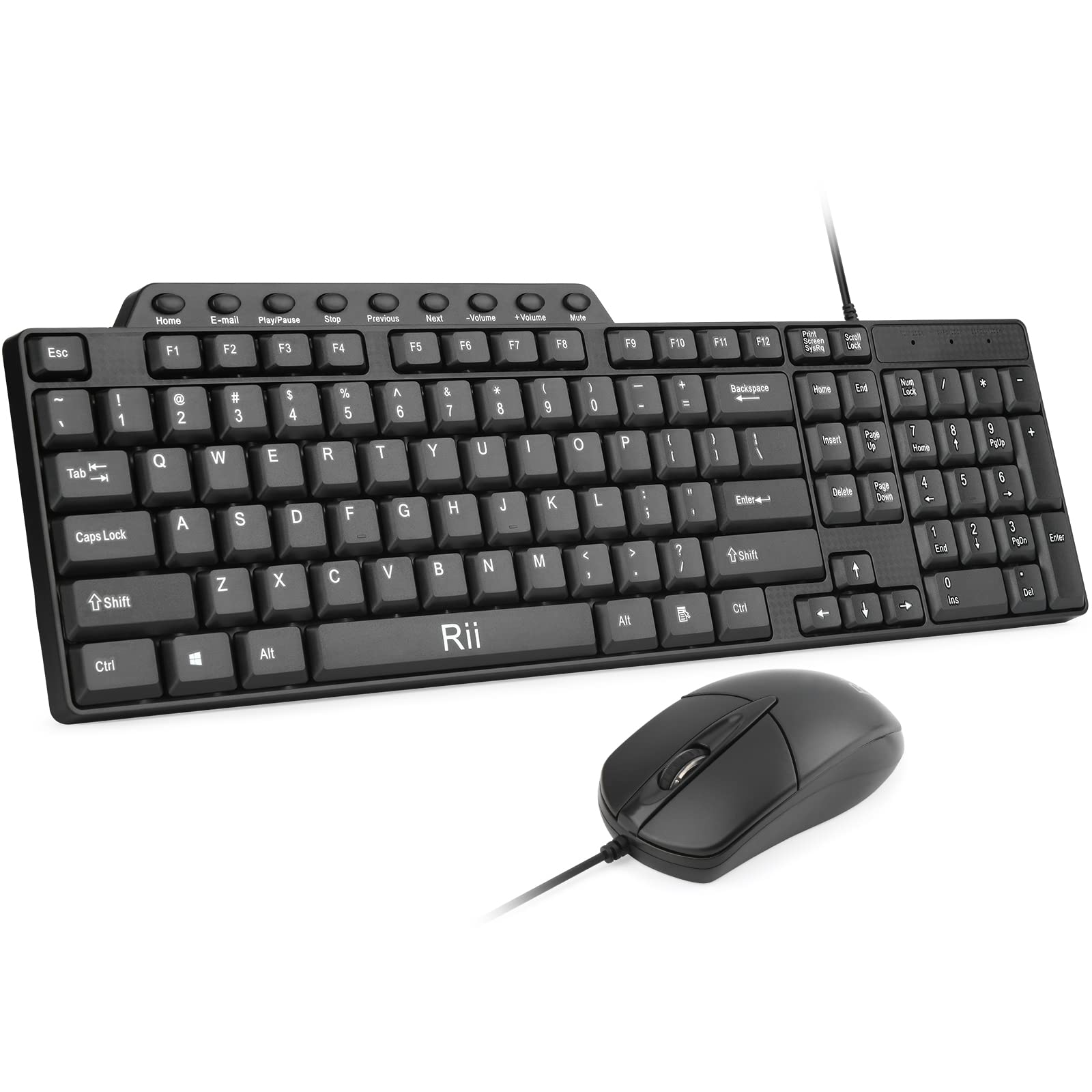 (10 Pack) Rii RK203 Ultra Slim Wired Keyboard and Mouse Combo Set with Number Pad - Full Size USB Keyboard & Mouse for PC, Laptop, Desktop, Windows - Perfect for Office, Gaming & Home Use
