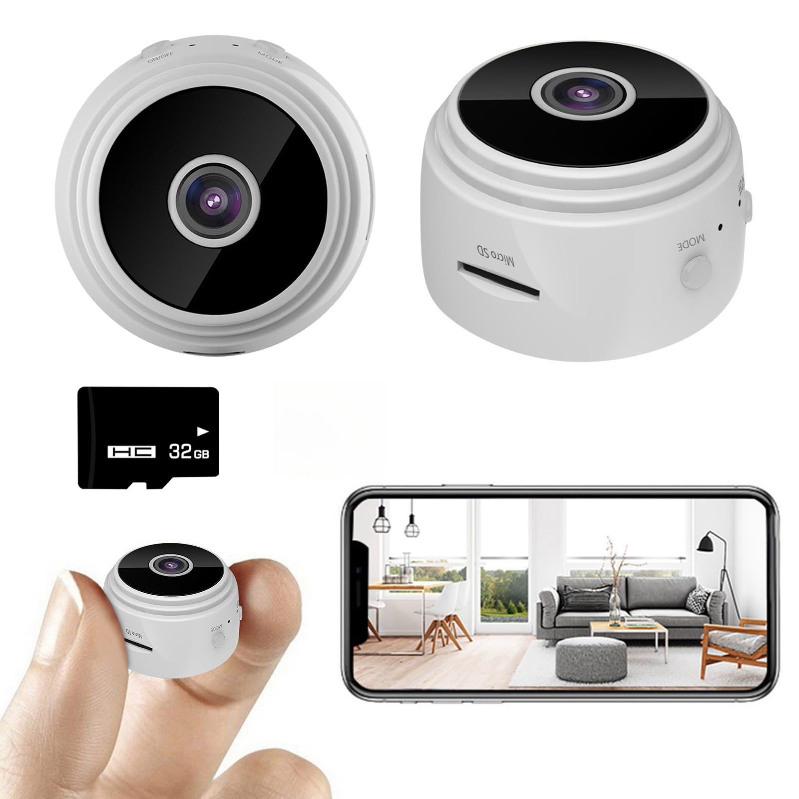 Mini Spy Camera 1080p HD - Tiny Security Camera with Night Vision, Motion Detection & 32GB Card | Portable Hidden Cam for Home, Car, Pet Monitoring & Indoor Surveillance
