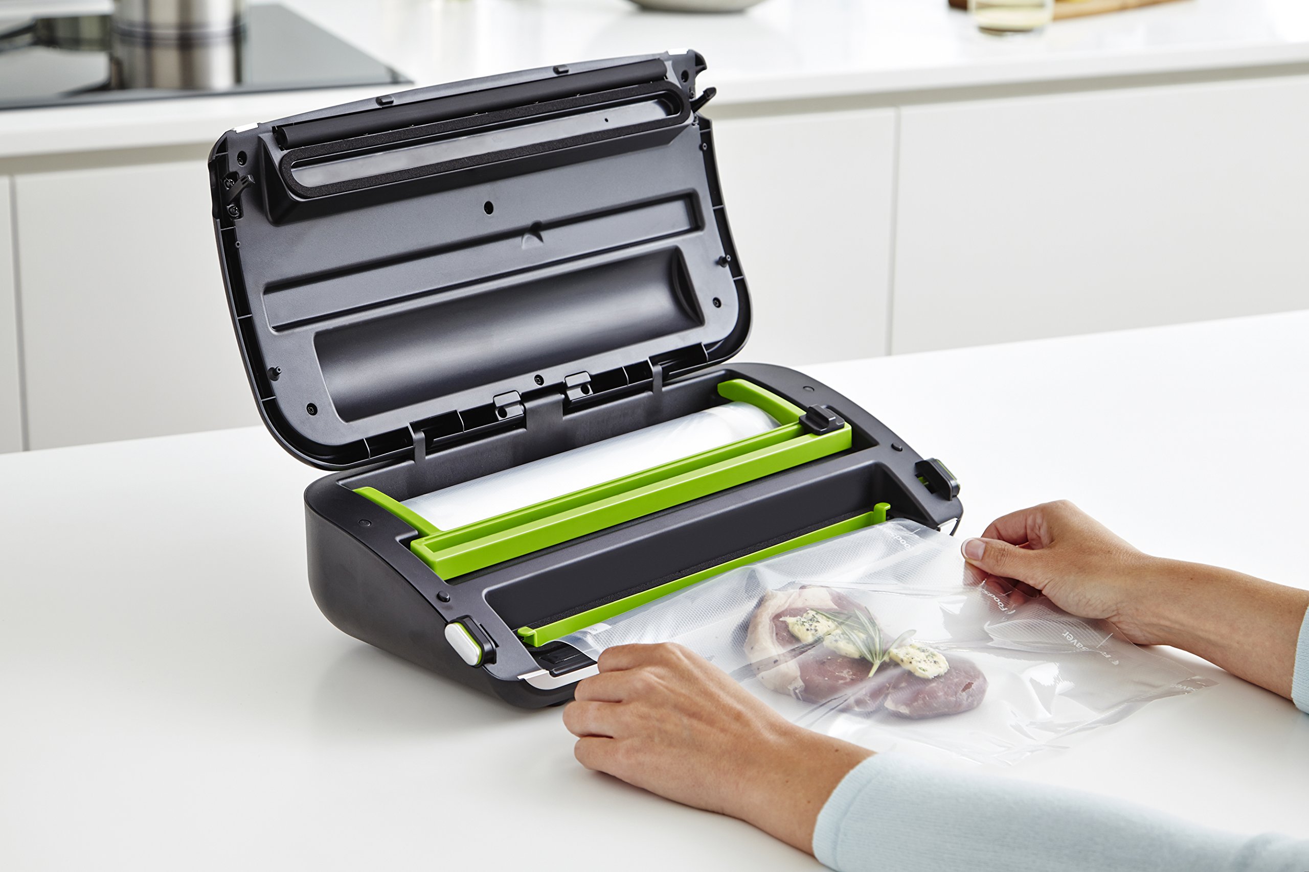 FoodSaver FFS016X Vacuum Sealer Machine for Dry and Wet Food - Built-in Cutter, Roll Holder, Automatic Sealing with Suction Function - Includes Tube Adapter & Accessories - Perfect for Meal Prep, Sous Vide, and Food Storage (Silver)