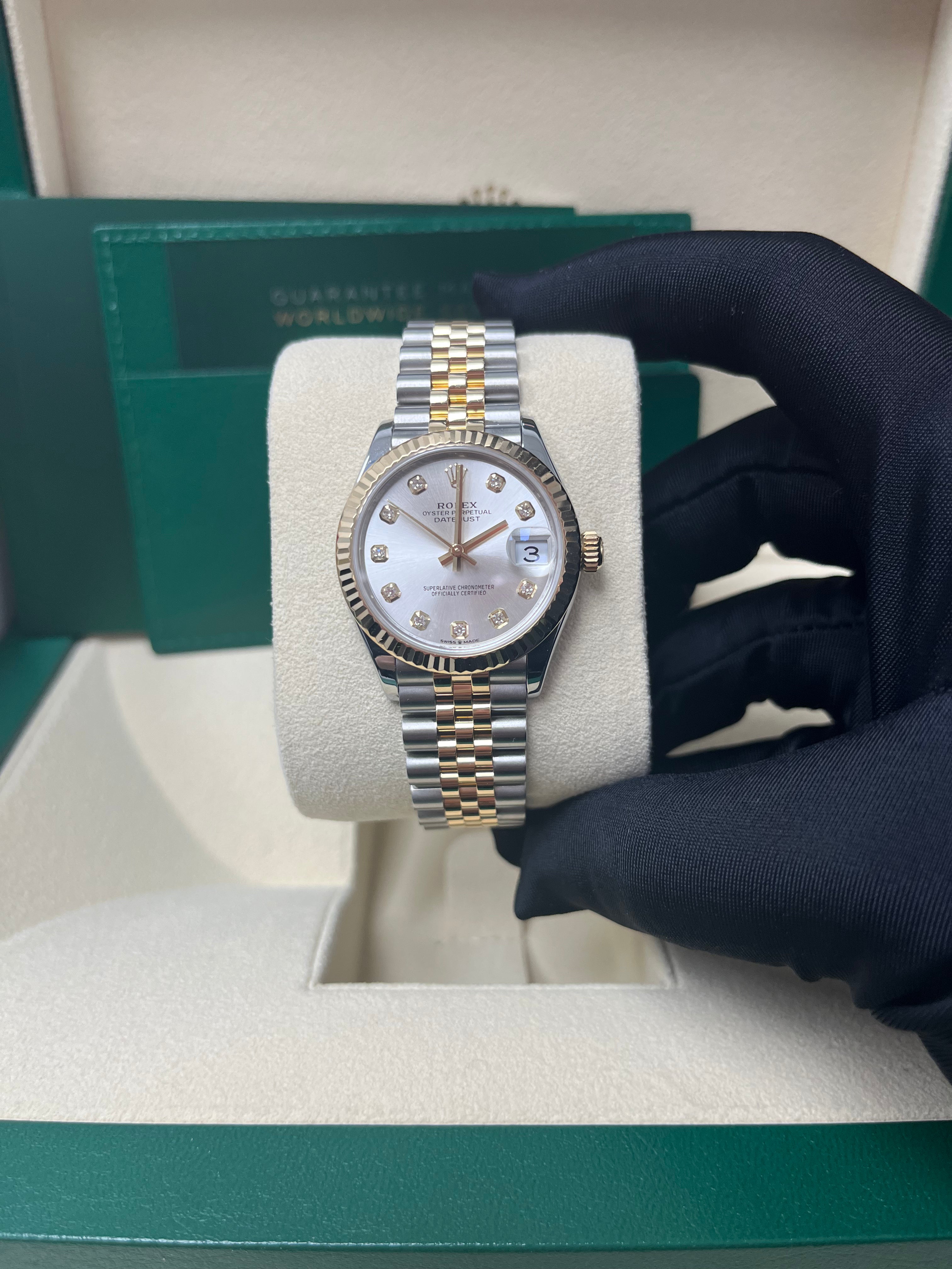 Rolex Datejust 31mm Watch - Steel & Yellow Gold, Fluted Bezel, Silver Diamond Dial, Jubilee Bracelet 278273 - Luxury Women's Watch for Business, Parties & Special Occasions