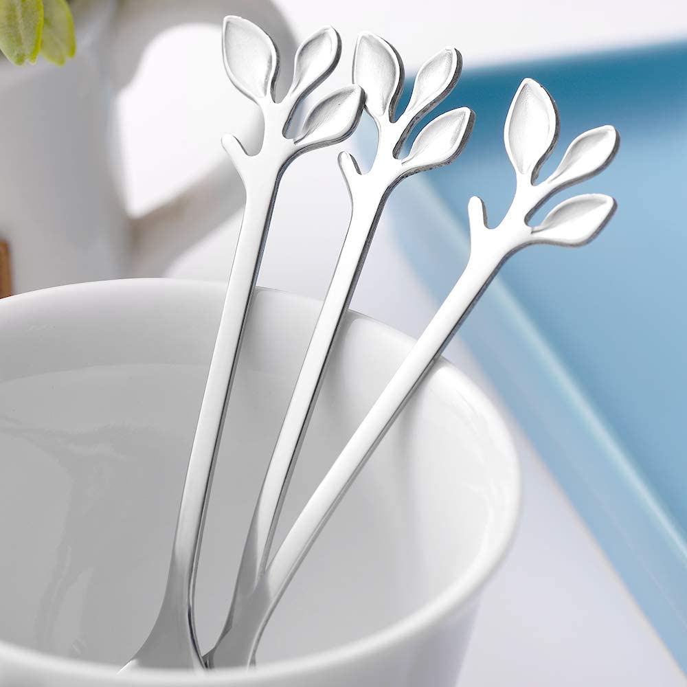16-Piece Stainless Steel Silver Leaf Appetizer Forks Set - 4.7 Inch Elegant Dessert Forks for Cake, Fruit, Canapés - Perfect for Weddings, Parties & Home Entertaining (Silver)