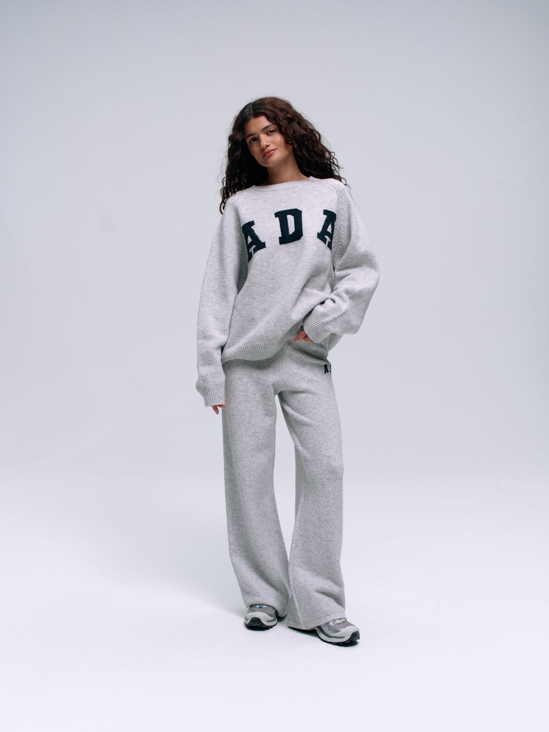 ADA Knit Straight Leg Sweatpants for Women - Light Grey Melange & Navy Blue | Comfortable Casual Lounge Pants for Home, Yoga, and Running Errands