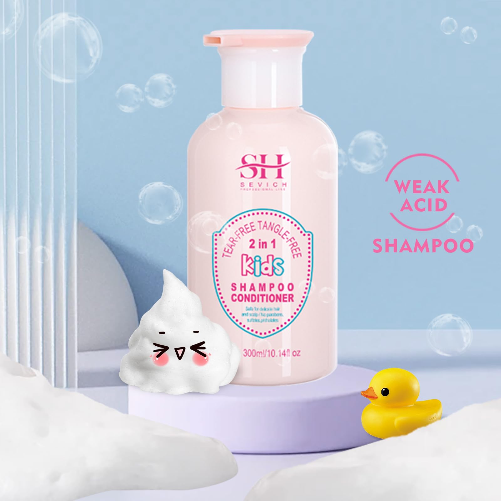 SEVICH Kids 2-in-1 Shampoo & Conditioner - Tear-Free, Hypoallergenic & Sulfate-Free Formula for Gentle Cleansing & Moisturizing - Hydrating for Sensitive Scalp - 10.14 fl oz (300ml) - Perfect for Daily Bath Time & Sensitive Skin Care