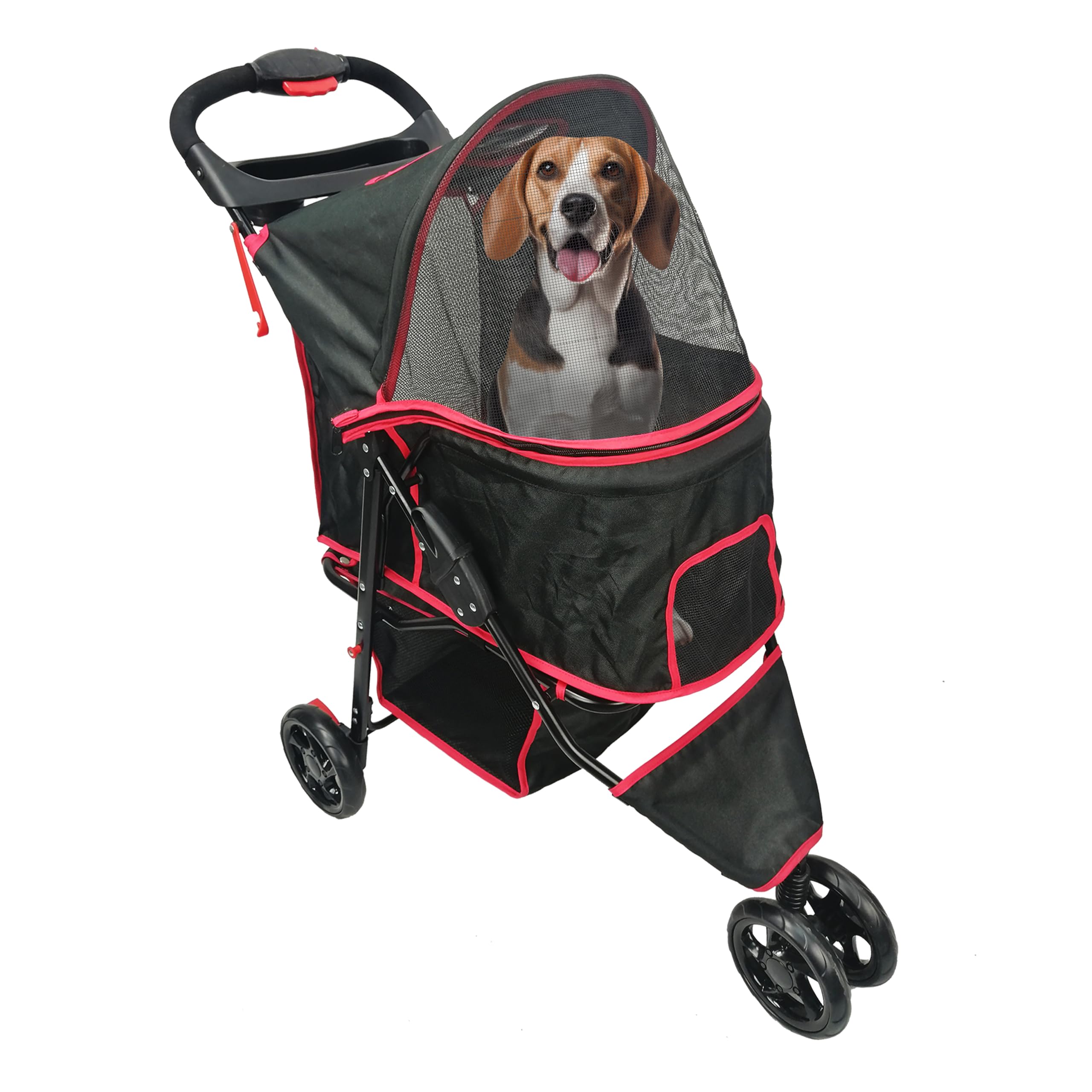 AmorosO Pet Stroller for Small Dogs & Cats | Lightweight Foldable Pet Carrier with Storage Basket | Easy Walking & Travel | Indoor & Outdoor Use | Perfect for Vet Visits, Shopping & Park Outings | Black