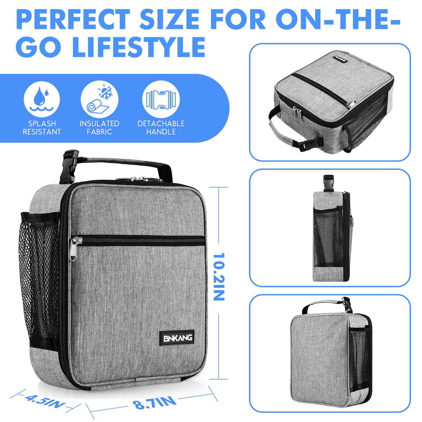 Insulated Lunch Box for Adults - Durable Reusable Small Lunch Bag for Men & Women, Light Gray Tote Bag - Perfect for Office, School, Picnics & Travel
