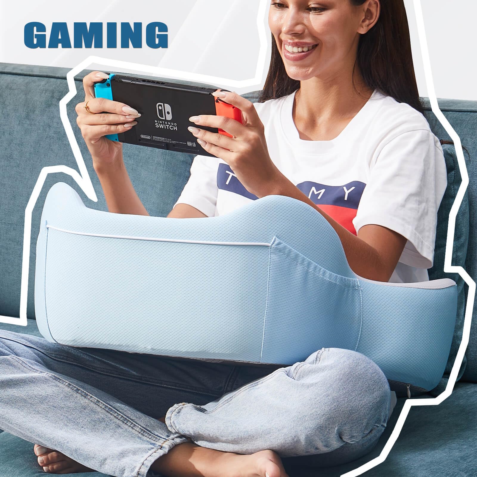 Comfortable Reading Pillow with Built-in Lap Desk - Soft Laptop Cushion for Bed, Couch & Car - Portable Work & Gaming Pillow for Home, Office & Travel Use